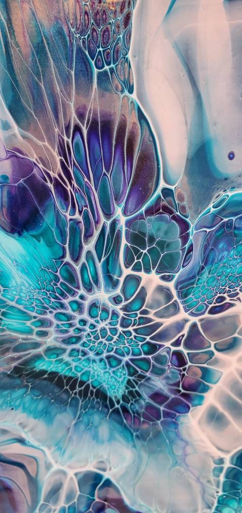 Blue Heart Abstract Art Acrylic Pour on Metal Backing 10" wide