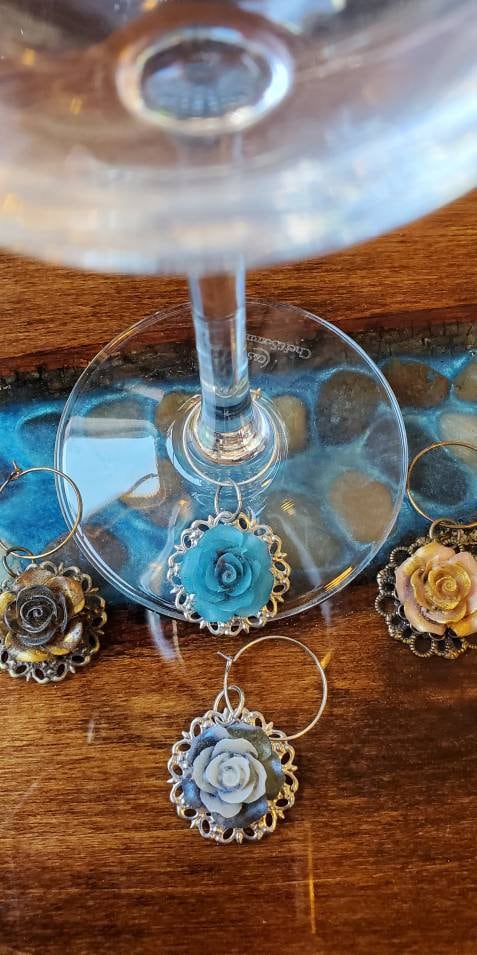 Rose Filigree Wine Charms - set of 4