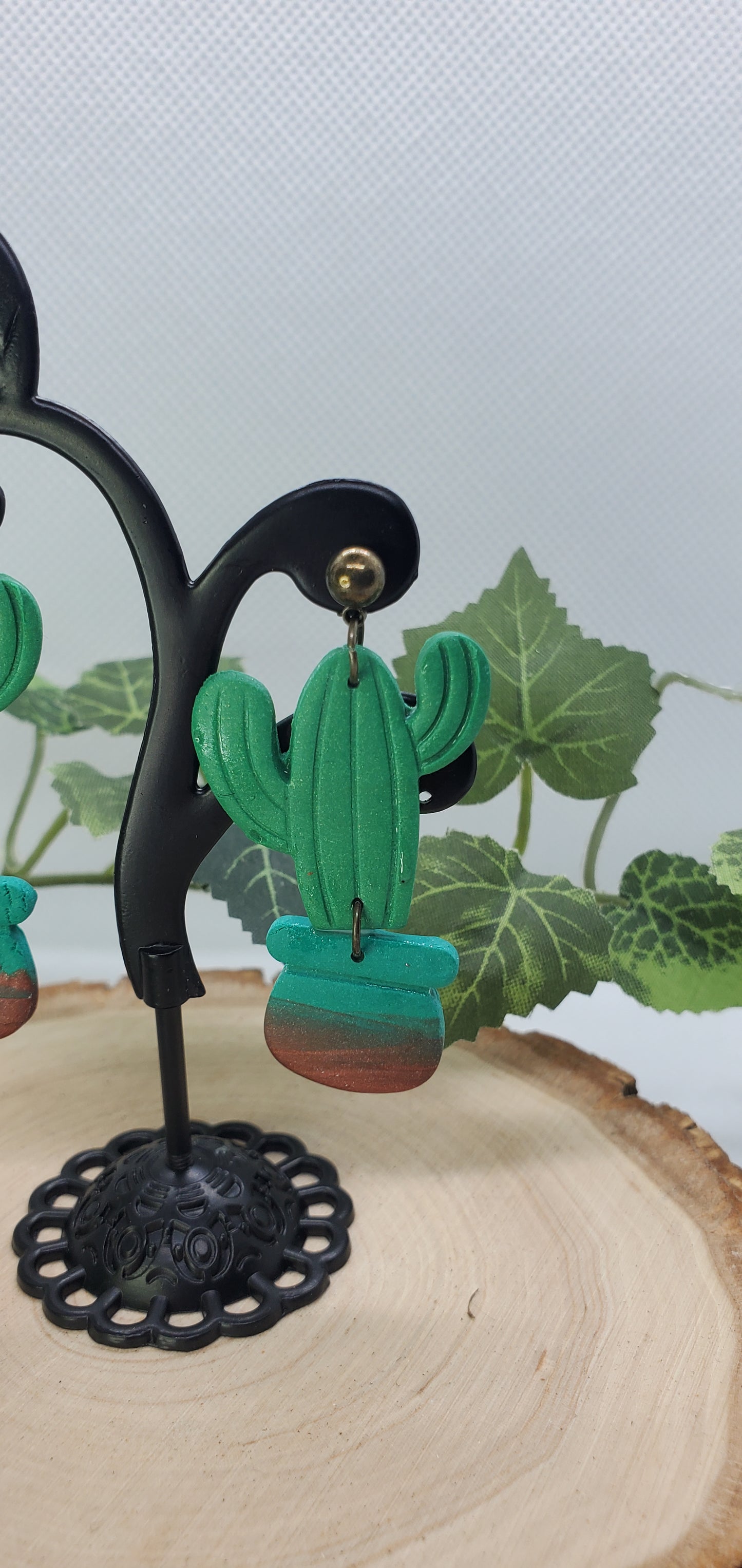 Cactus Earrings with Green and Copper Pot