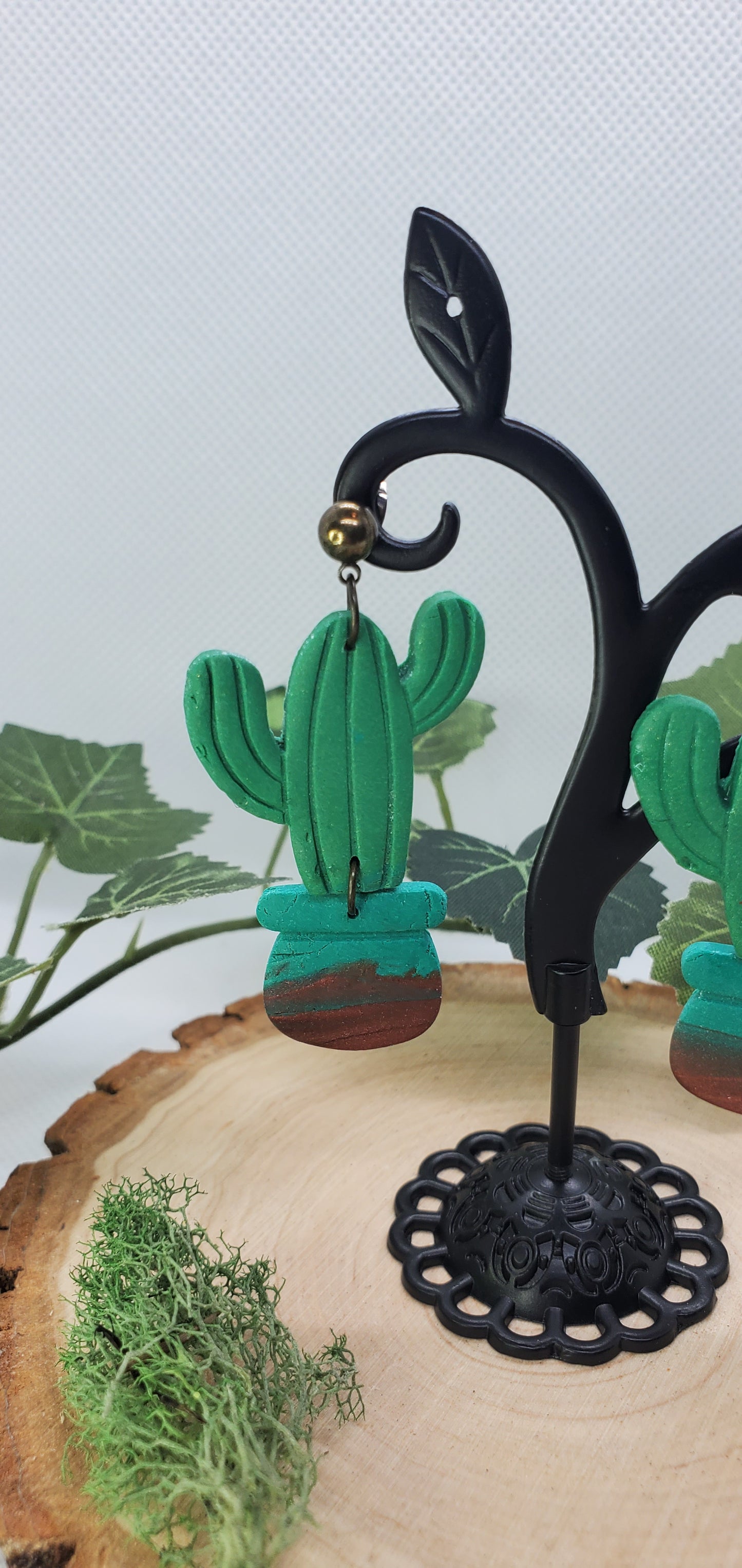 Cactus Earrings with Green and Copper Pot