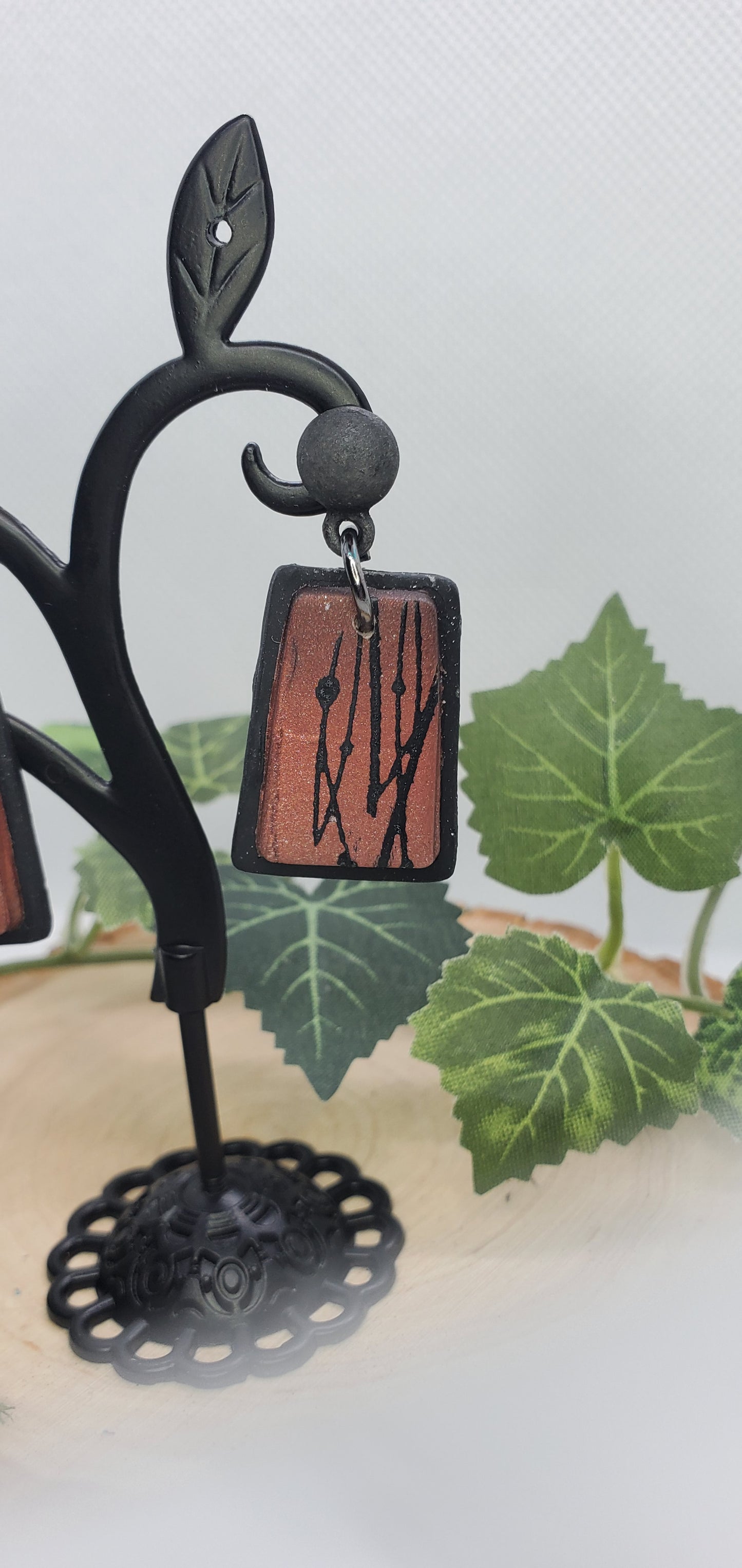 Polymer Clay Earrings in Ombre - Silver, Copper, Black