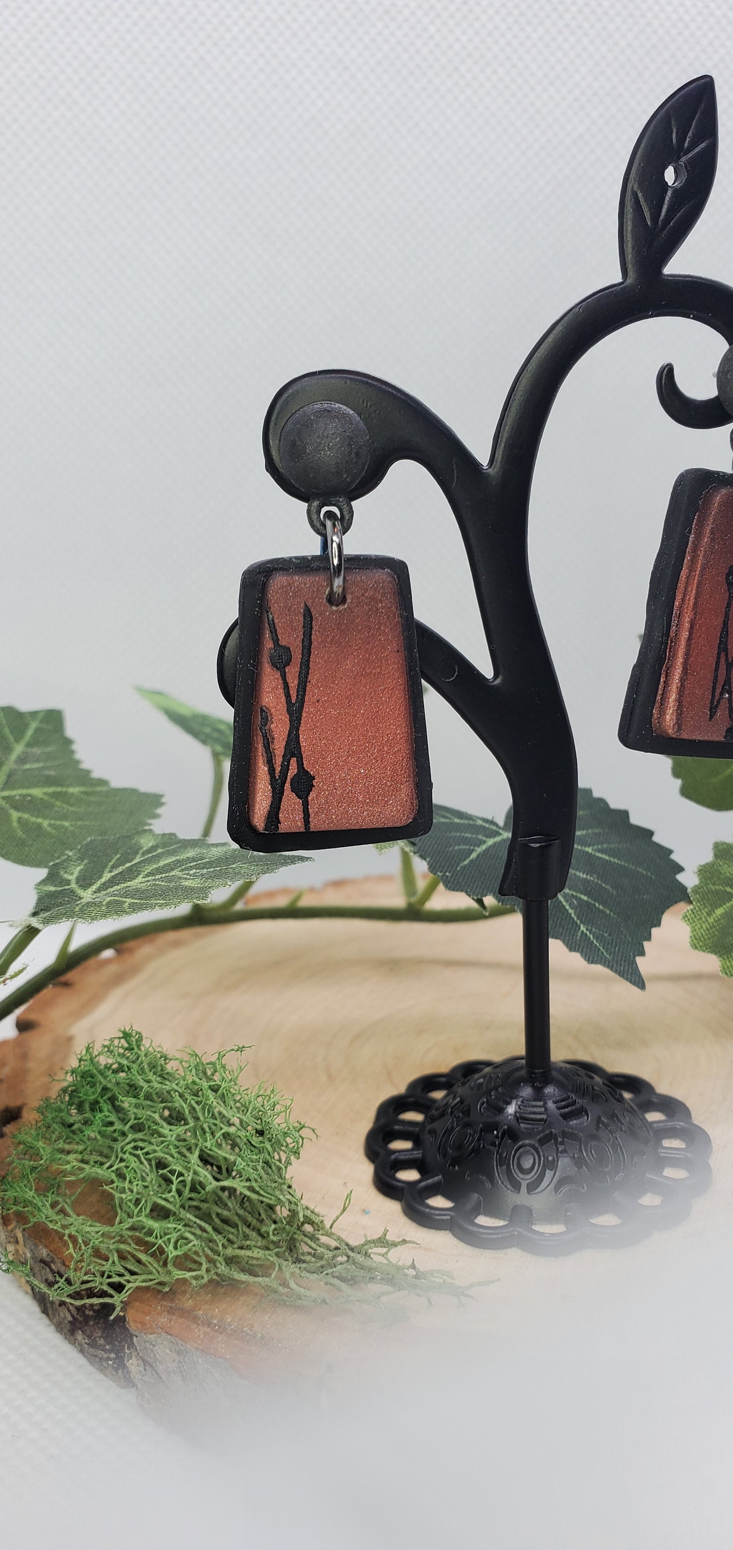 Polymer Clay Earrings in Ombre - Silver, Copper, Black