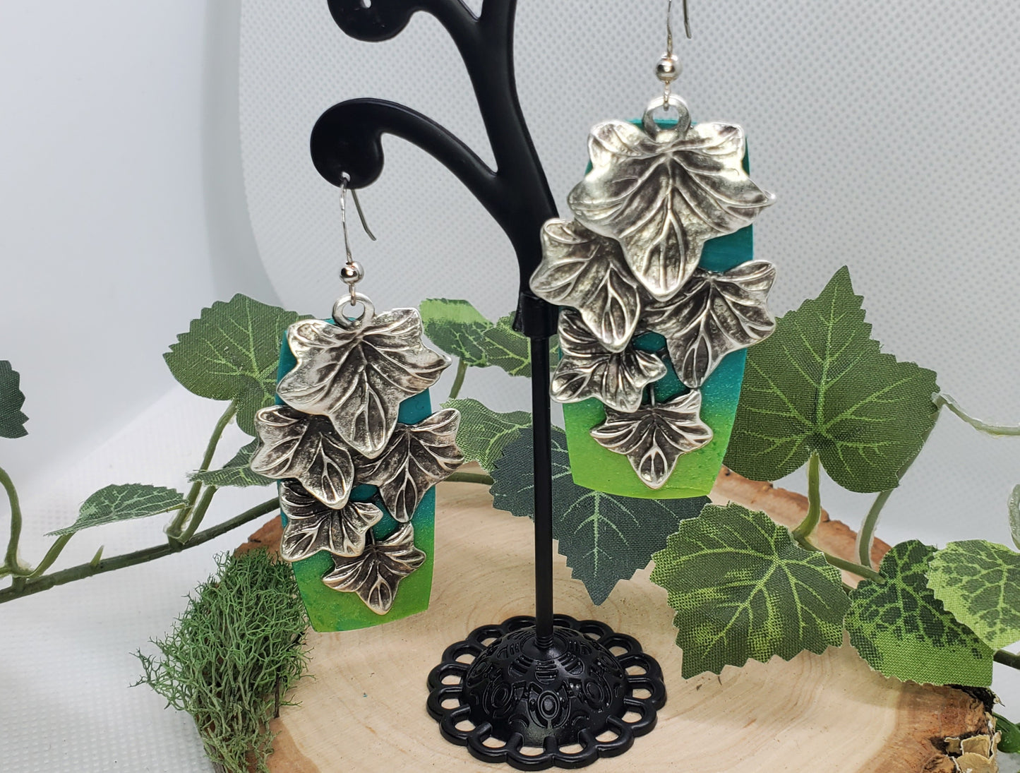 Ivy and Green Ombre Polymer Clay Earrings