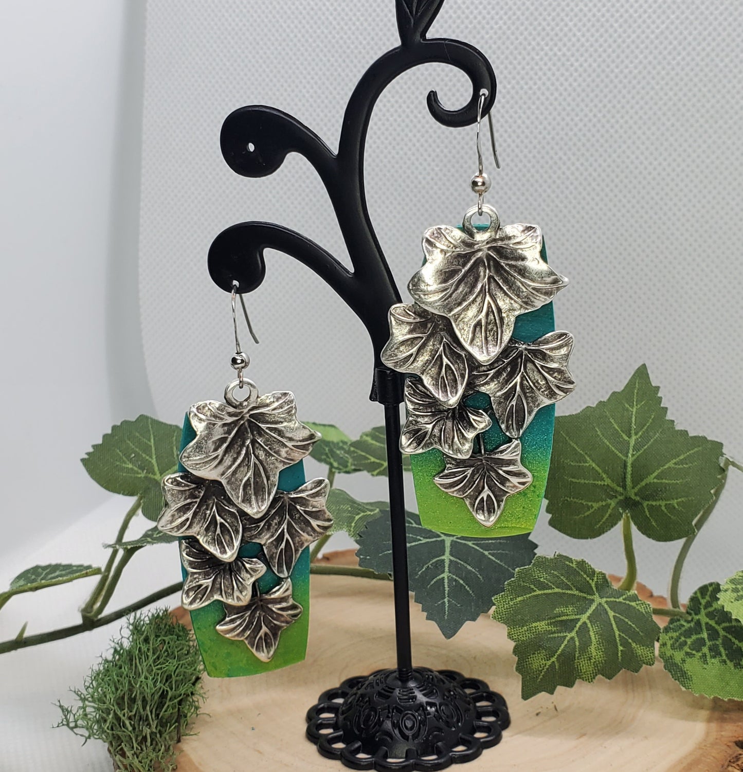 Ivy and Green Ombre Polymer Clay Earrings