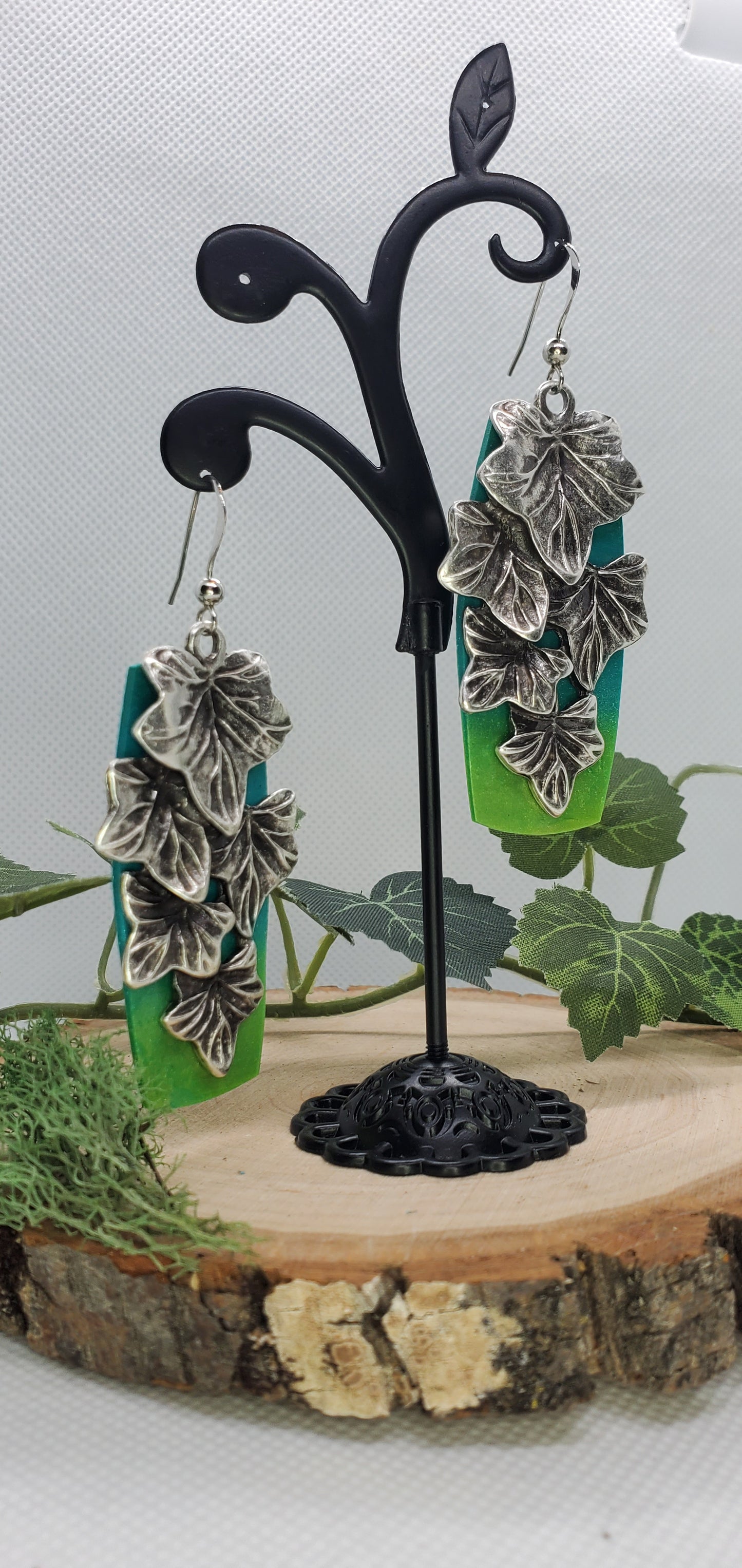 Ivy and Green Ombre Polymer Clay Earrings