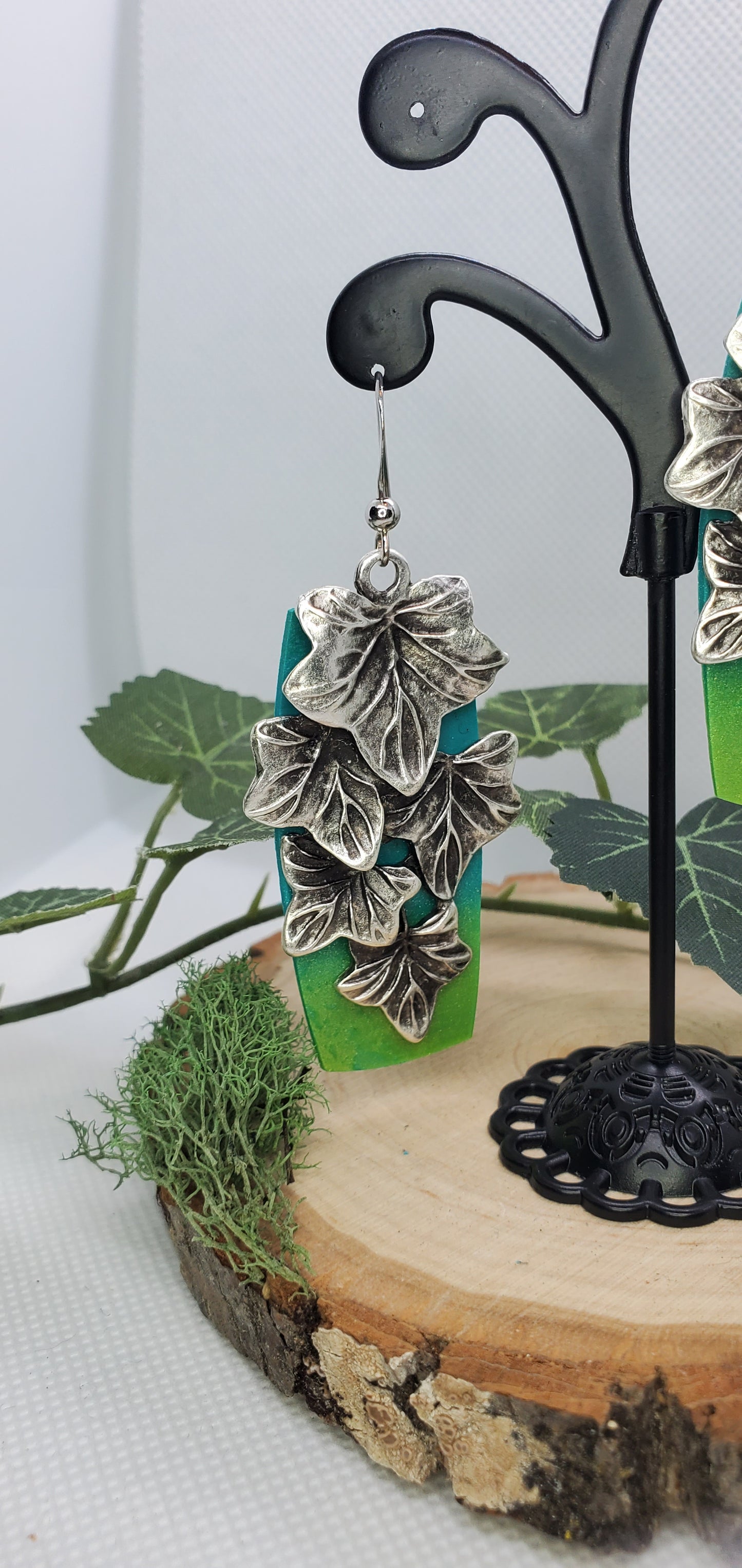 Ivy and Green Ombre Polymer Clay Earrings