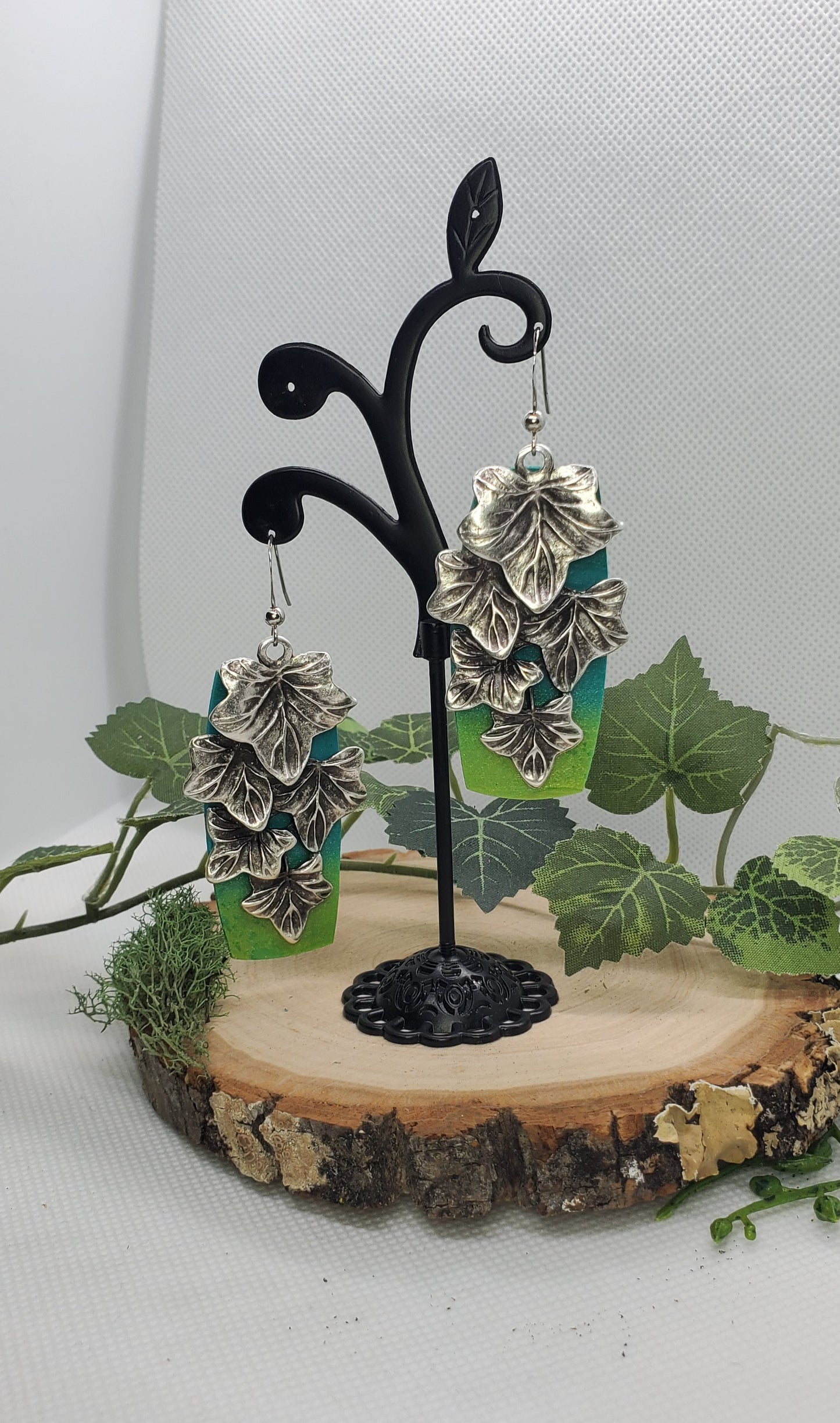 Ivy and Green Ombre Polymer Clay Earrings