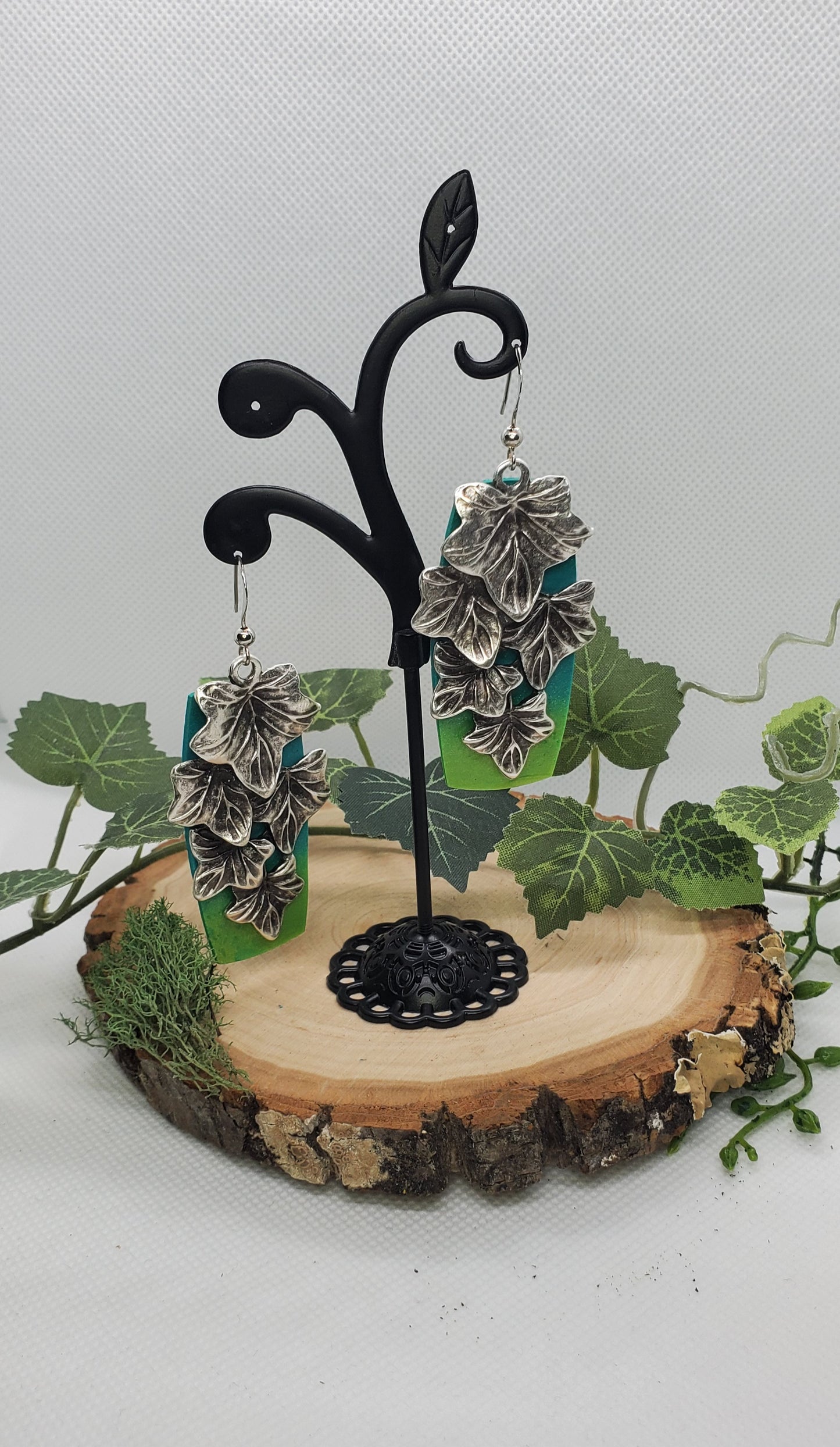 Ivy and Green Ombre Polymer Clay Earrings