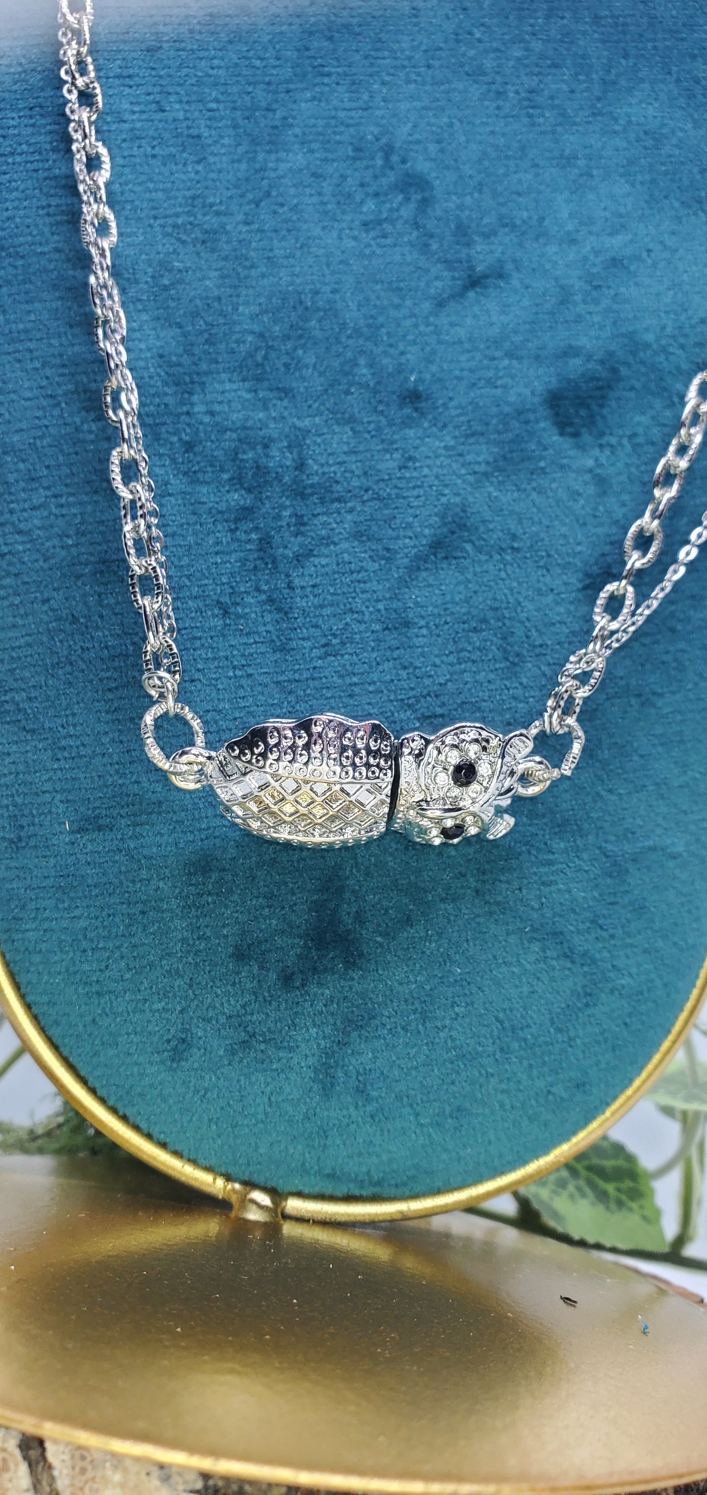 Pour Art Statement Necklace with Silver Leaf and Magnetic Owl Clasp