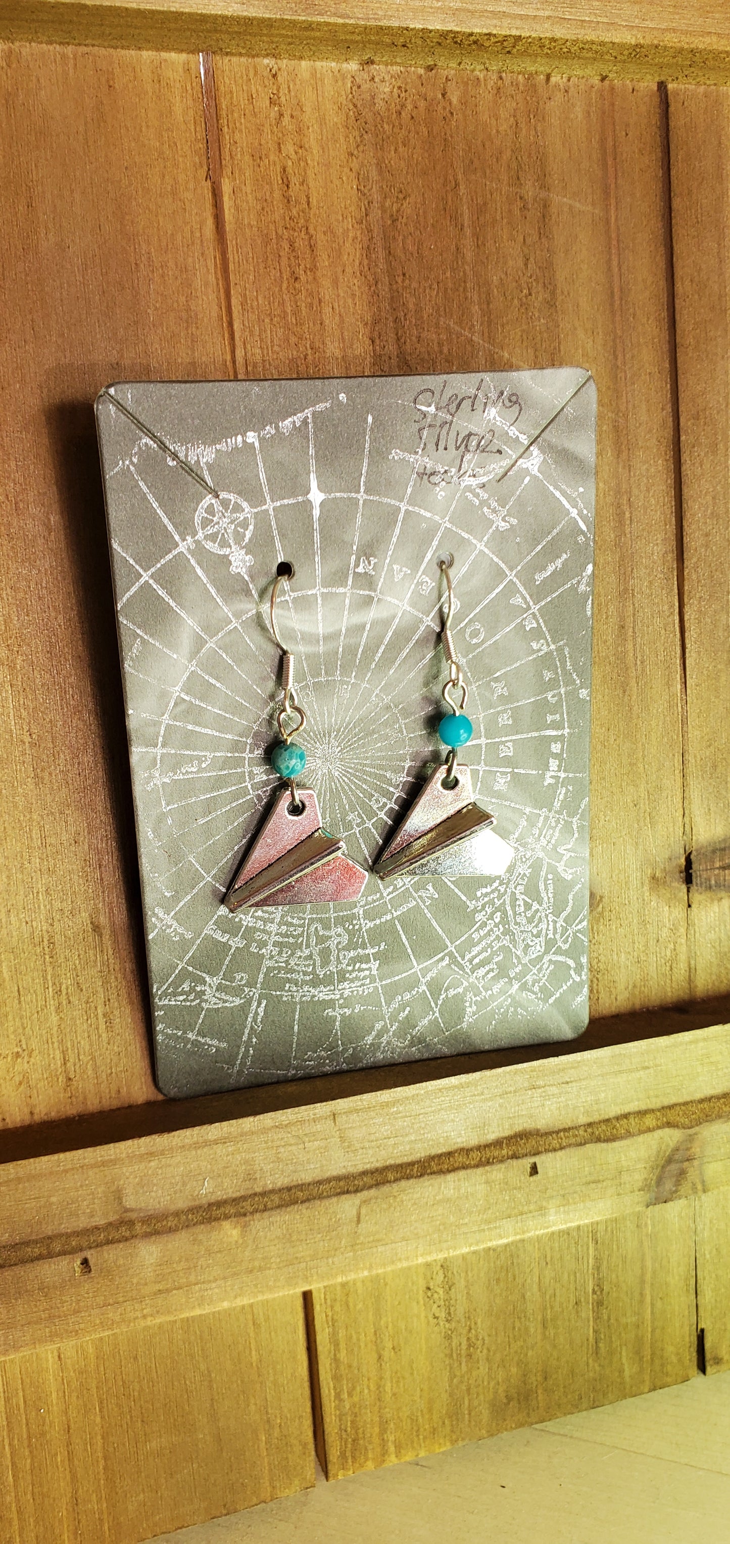 Paper Plane Earrings with Sterling Silver Hooks and Blue beads