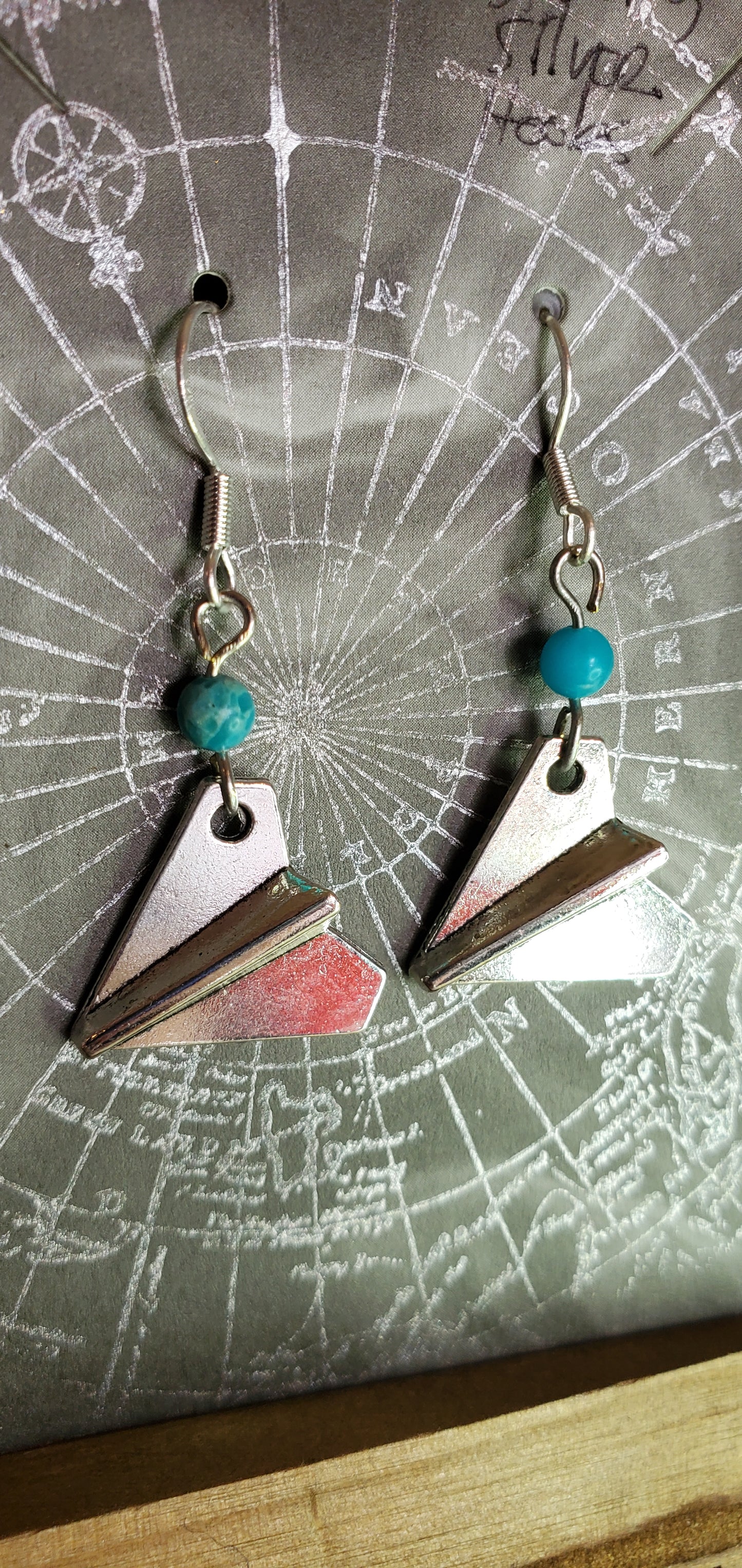 Paper Plane Earrings with Sterling Silver Hooks and Blue beads