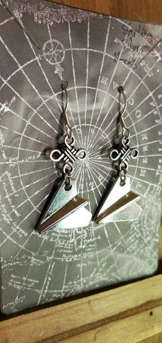 Paper Plane Earrings with Knot and Stainless Steel Hooks