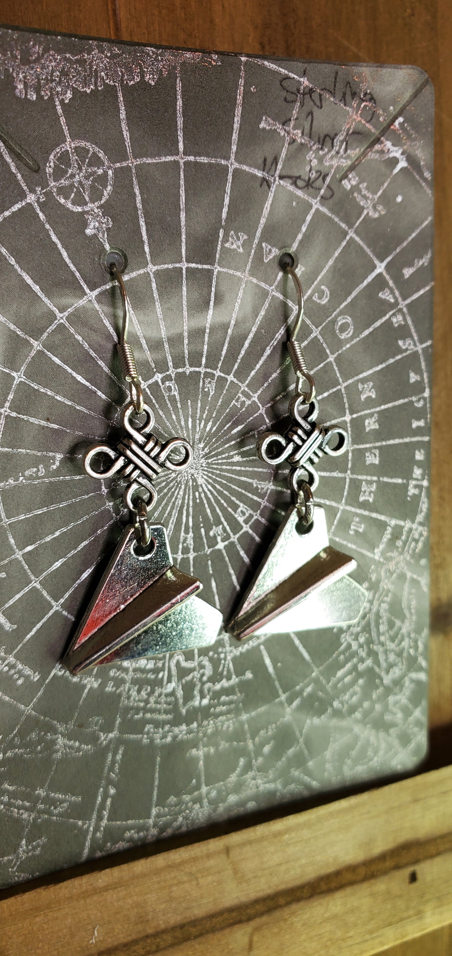 Paper Plane Earrings with Knot and Stainless Steel Hooks