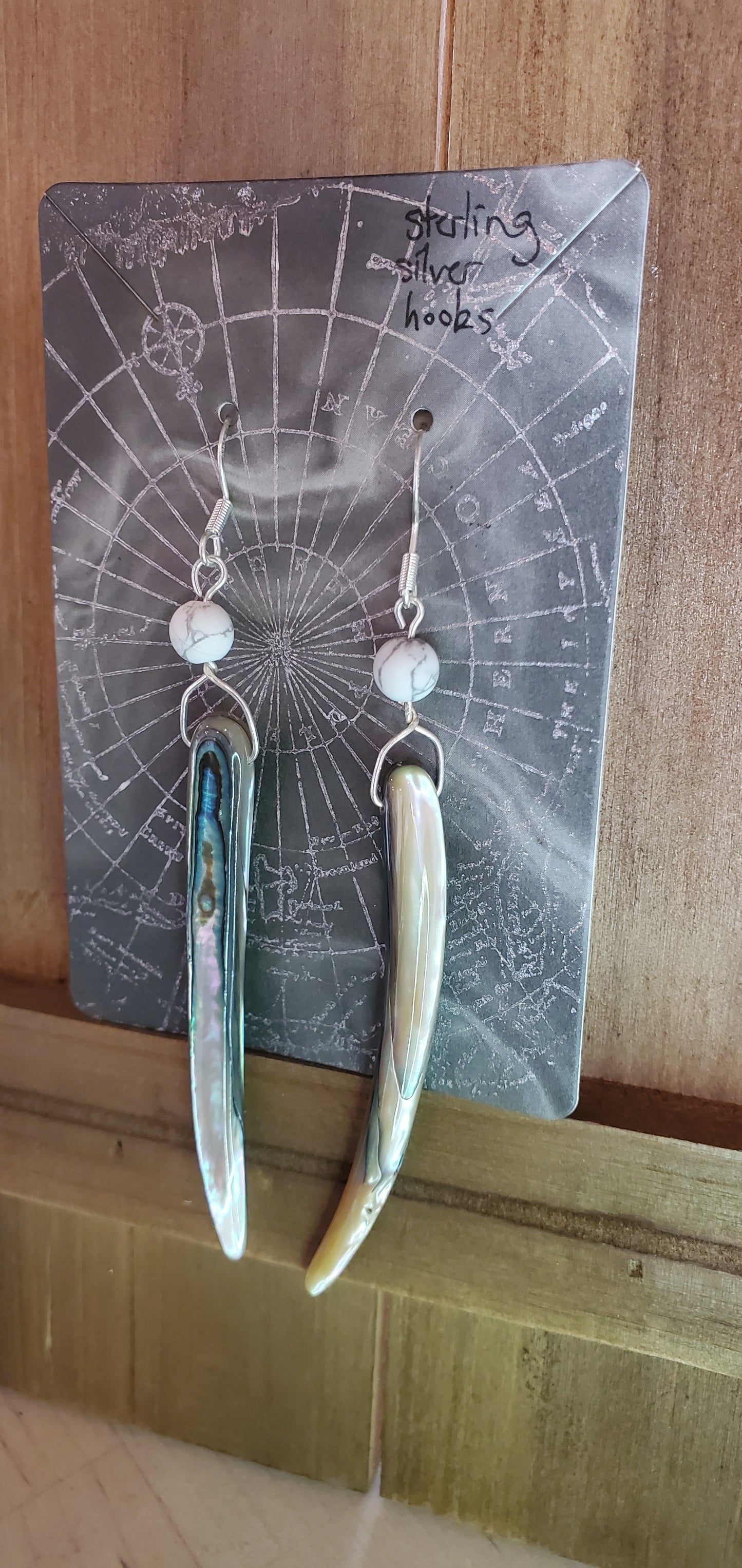 Oyster Shell Dangle Earrings with Sterling Silver Hooks