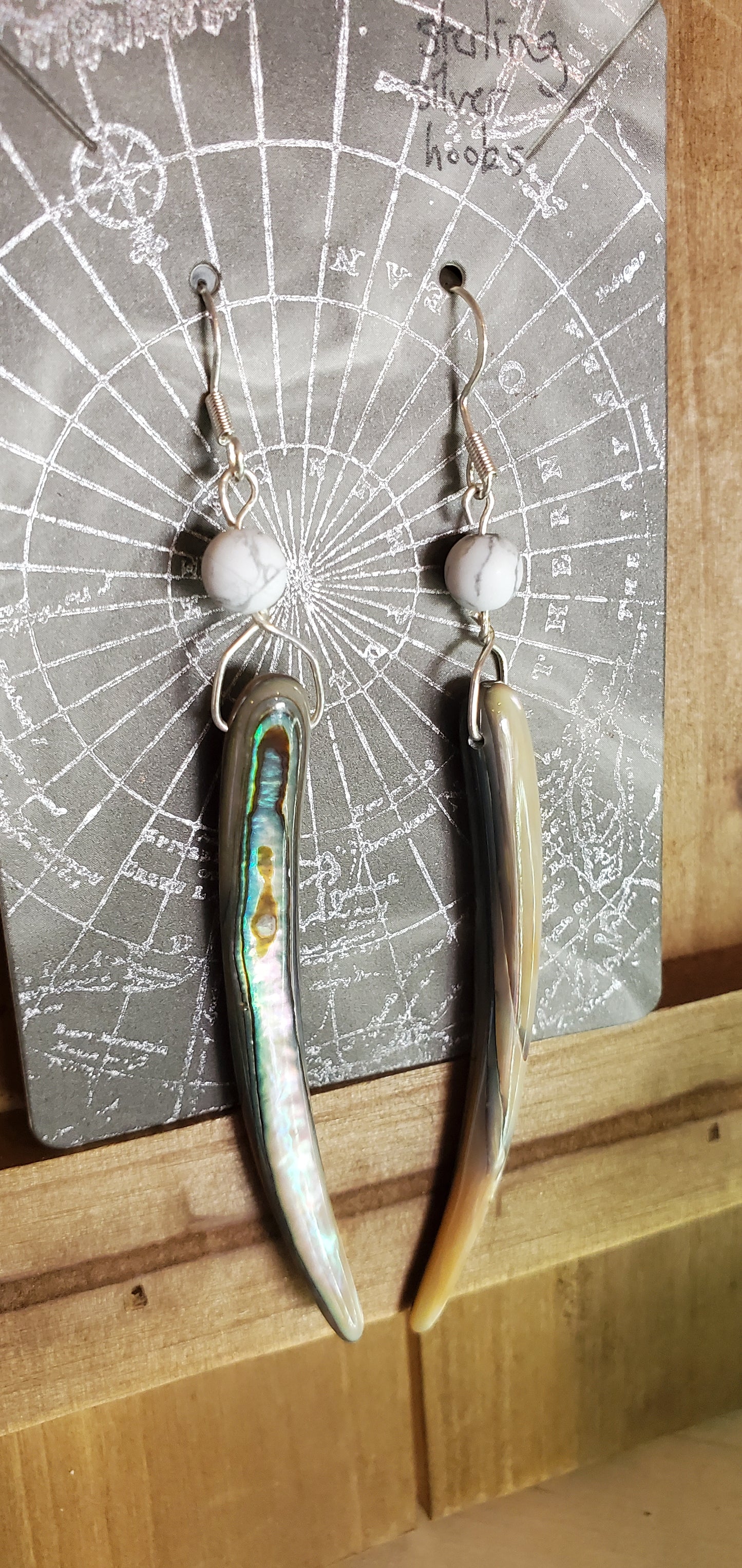 Oyster Shell Dangle Earrings with Sterling Silver Hooks