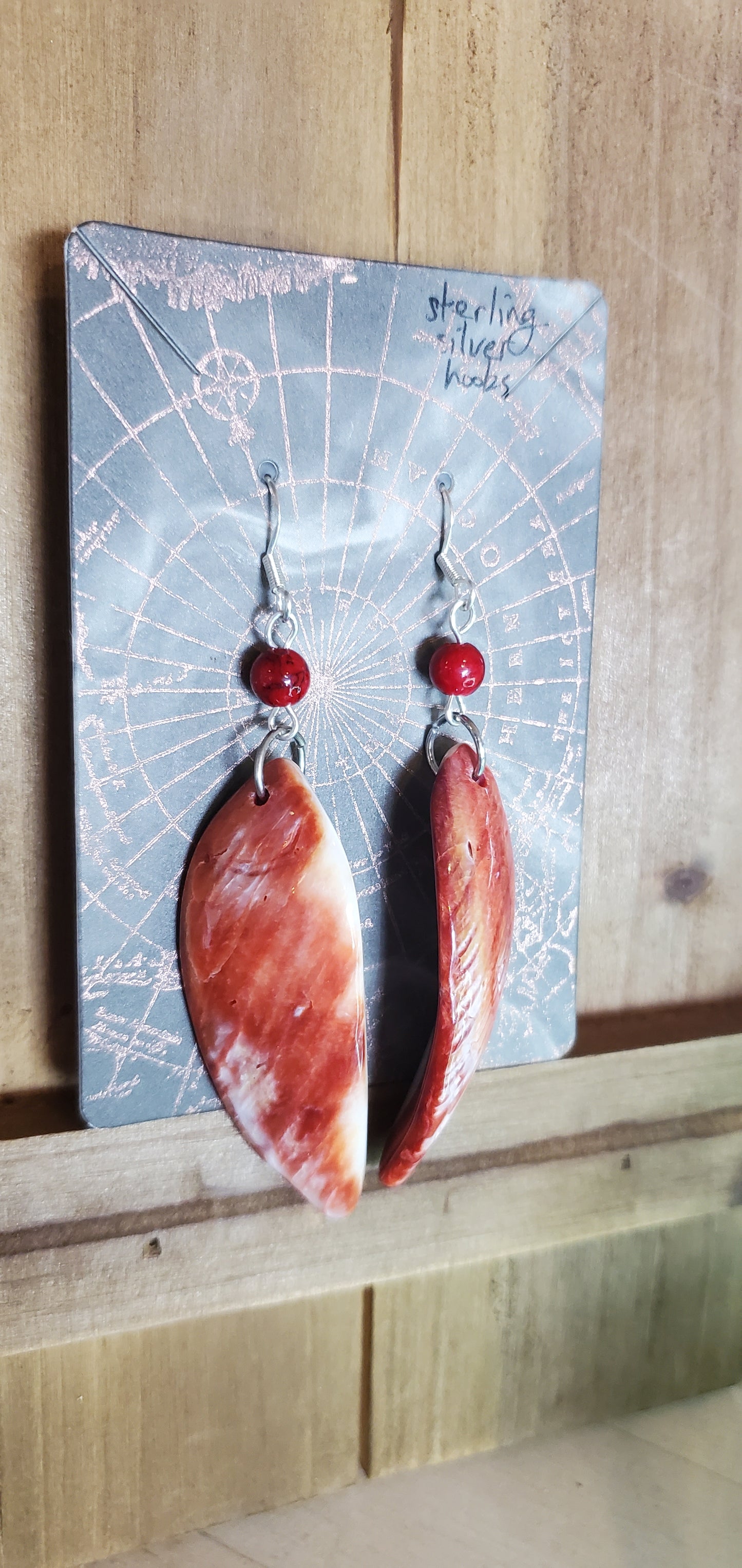 Carved Fish, Oyster Shell Earrings with Sterling Silver Hooks