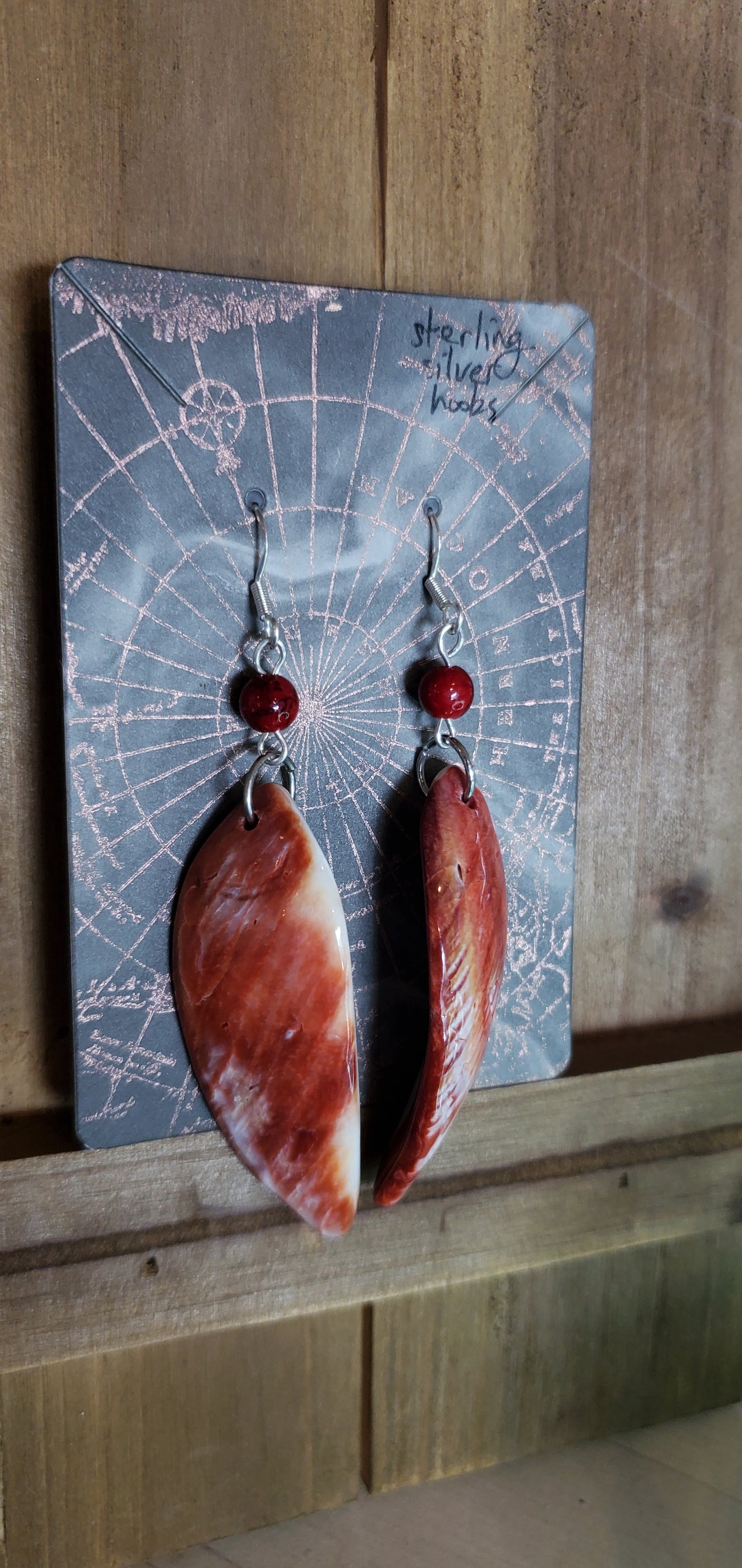 Carved Fish, Oyster Shell Earrings with Sterling Silver Hooks