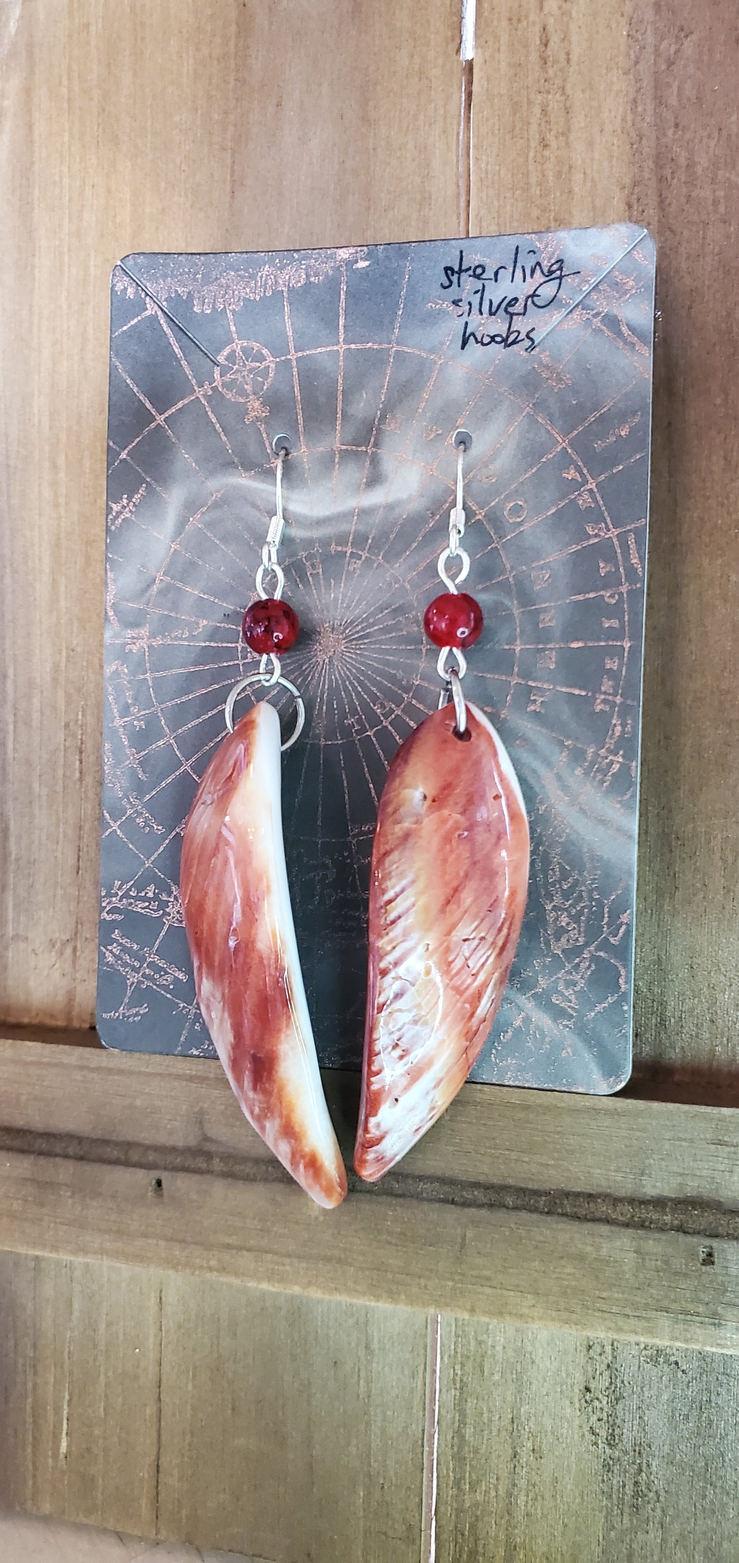 Carved Fish, Oyster Shell Earrings with Sterling Silver Hooks