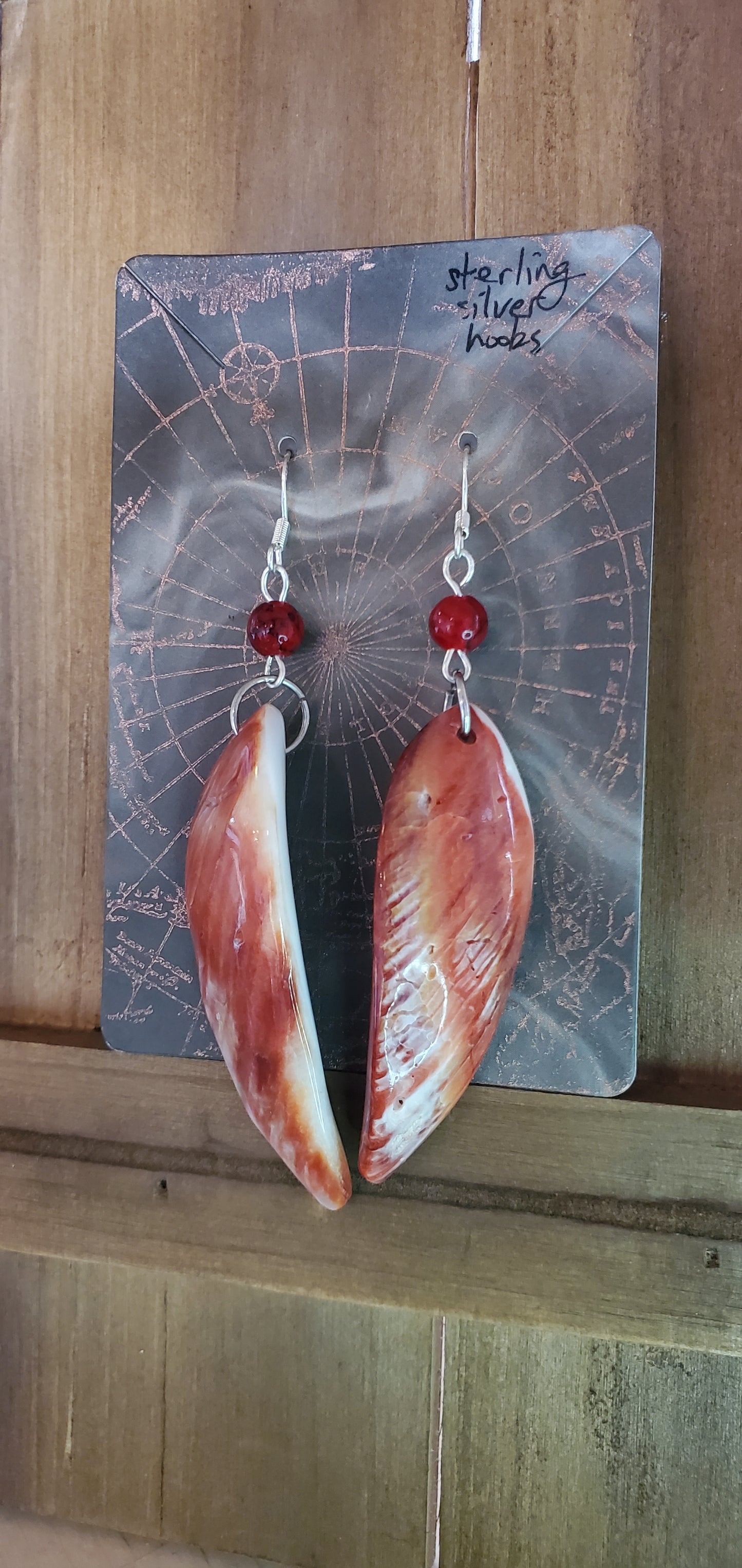 Carved Fish, Oyster Shell Earrings with Sterling Silver Hooks