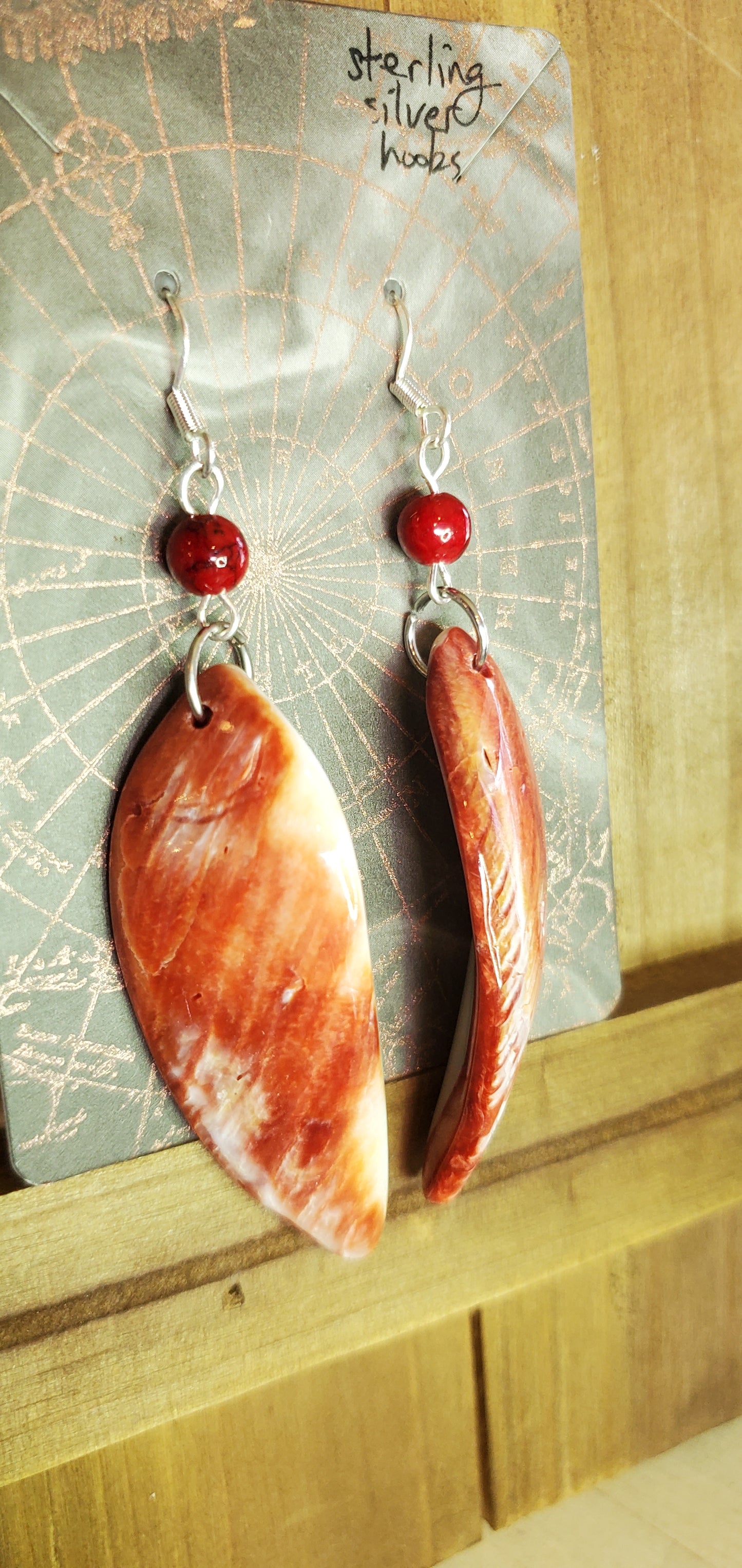 Carved Fish, Oyster Shell Earrings with Sterling Silver Hooks