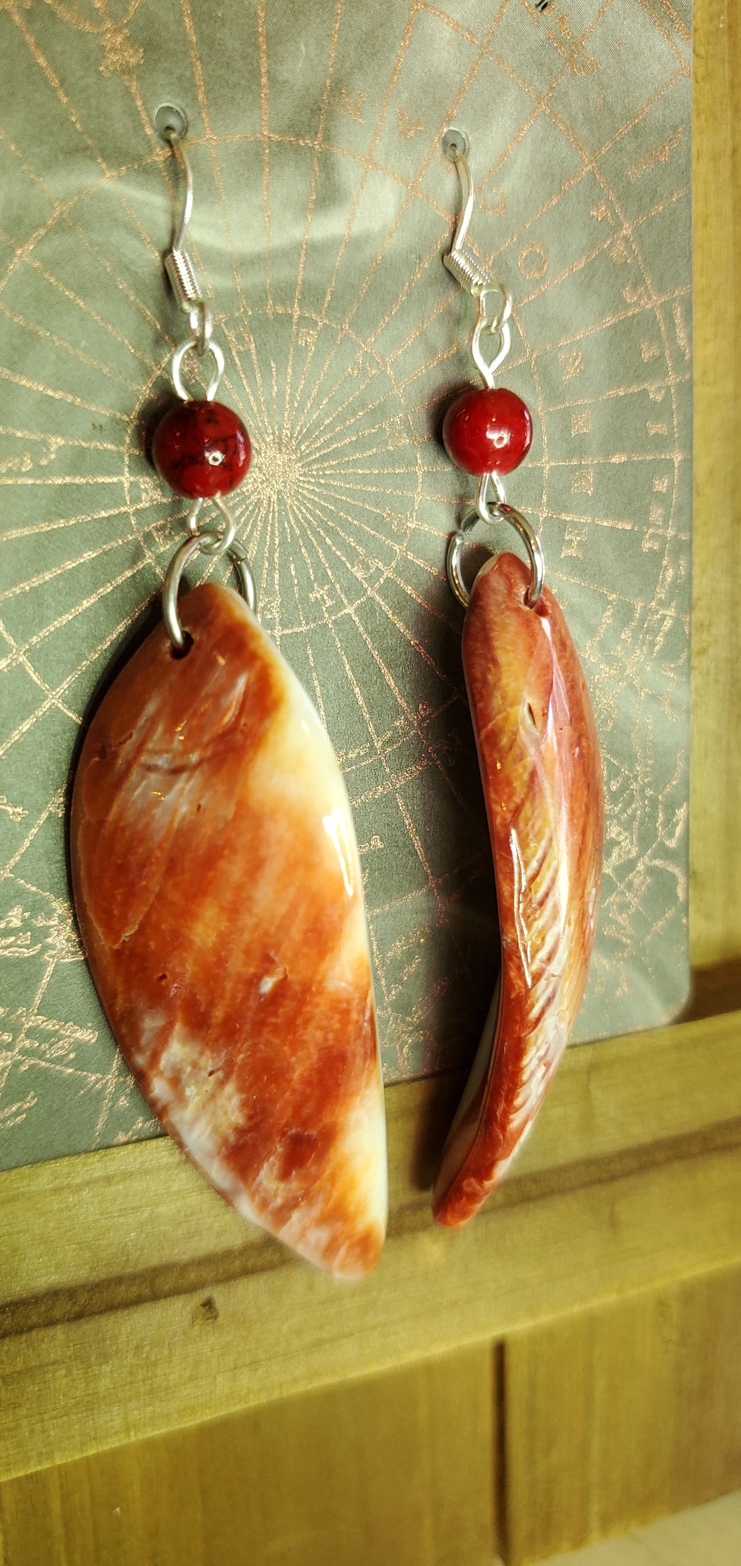 Carved Fish, Oyster Shell Earrings with Sterling Silver Hooks