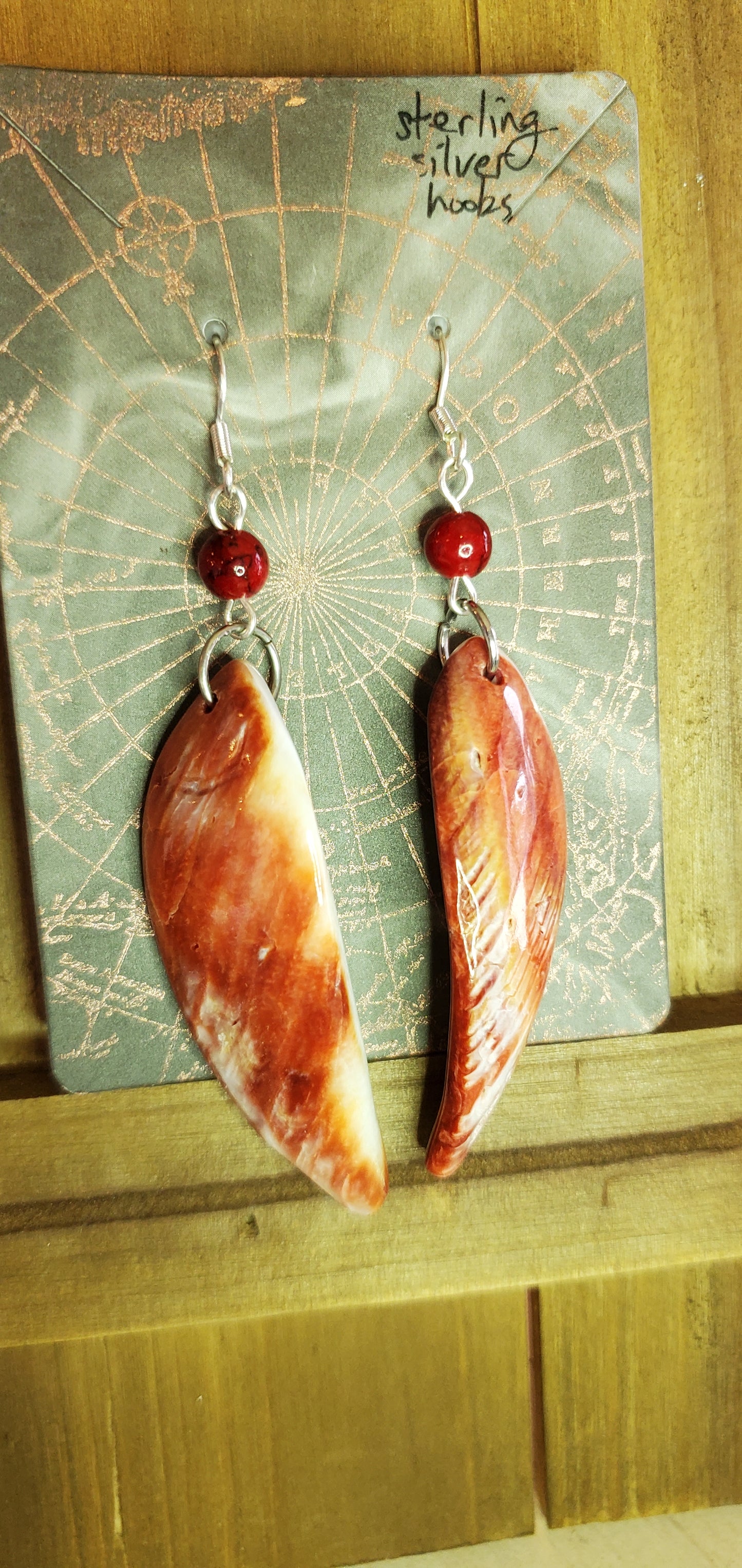 Carved Fish, Oyster Shell Earrings with Sterling Silver Hooks