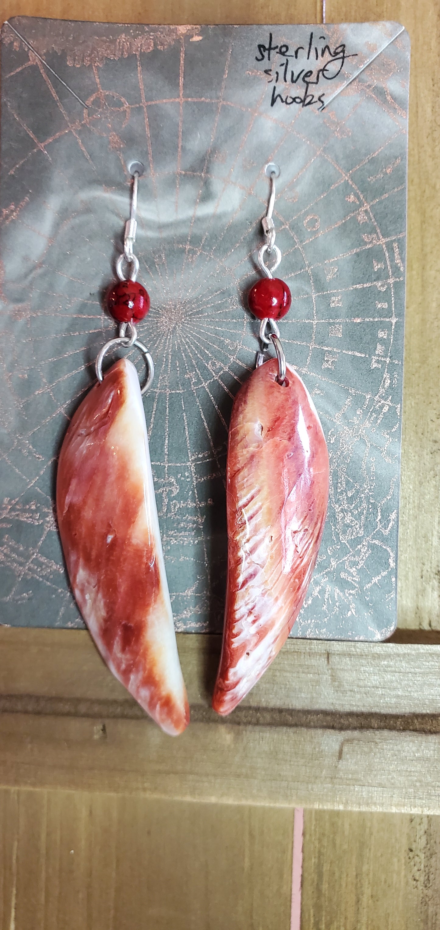 Carved Fish, Oyster Shell Earrings with Sterling Silver Hooks