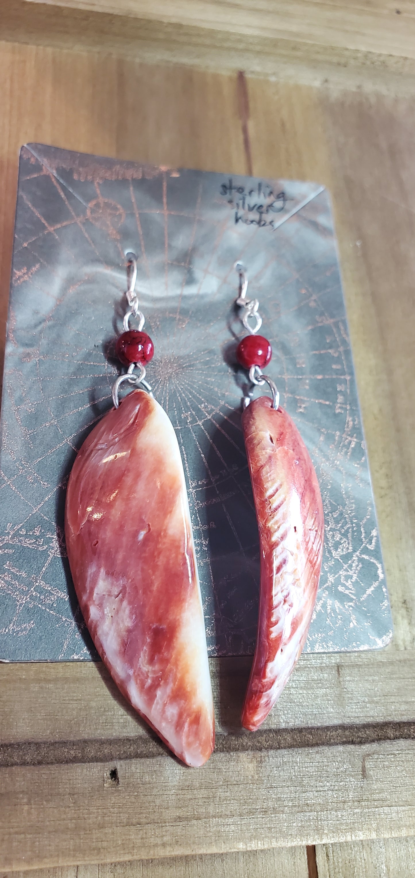 Carved Fish, Oyster Shell Earrings with Sterling Silver Hooks