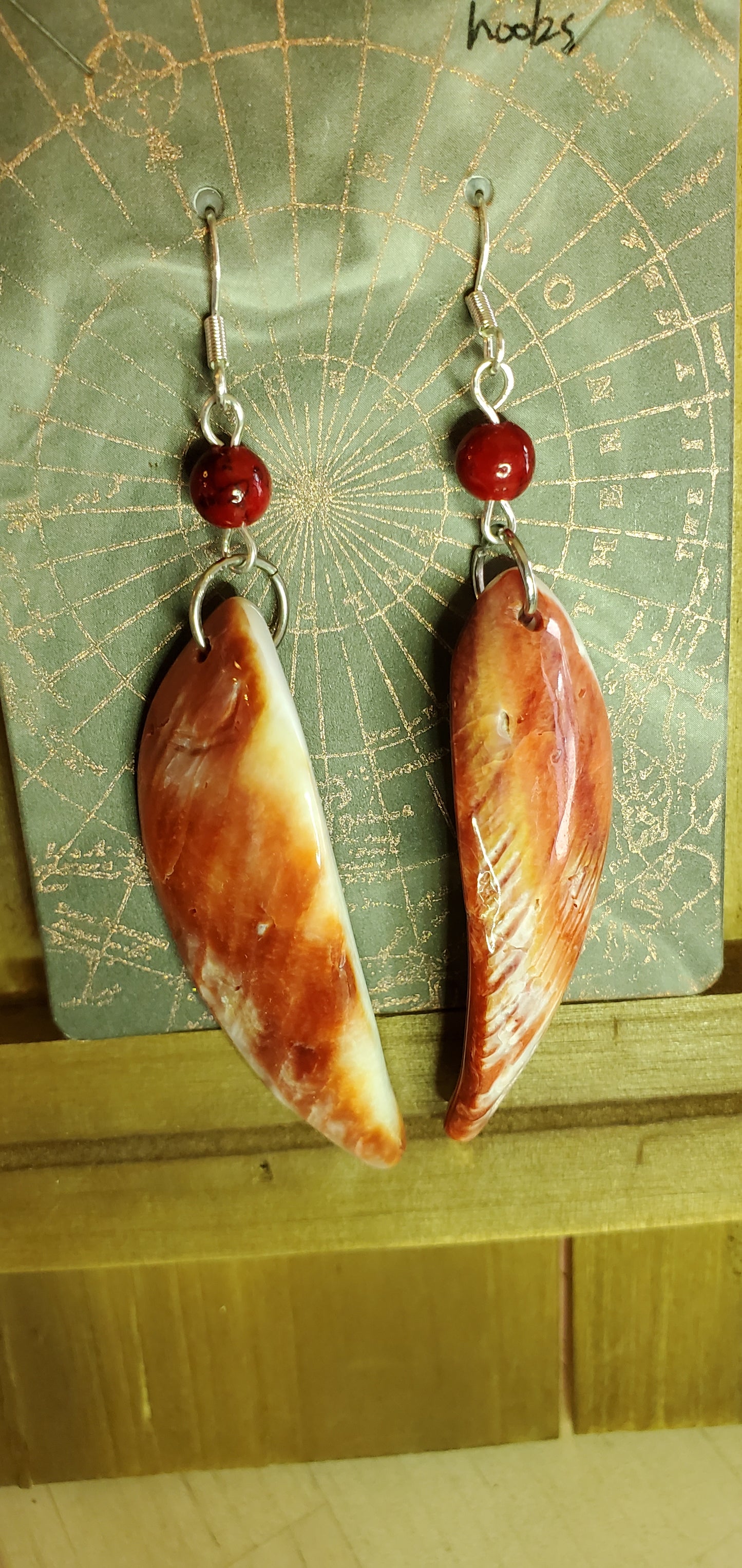 Carved Fish, Oyster Shell Earrings with Sterling Silver Hooks