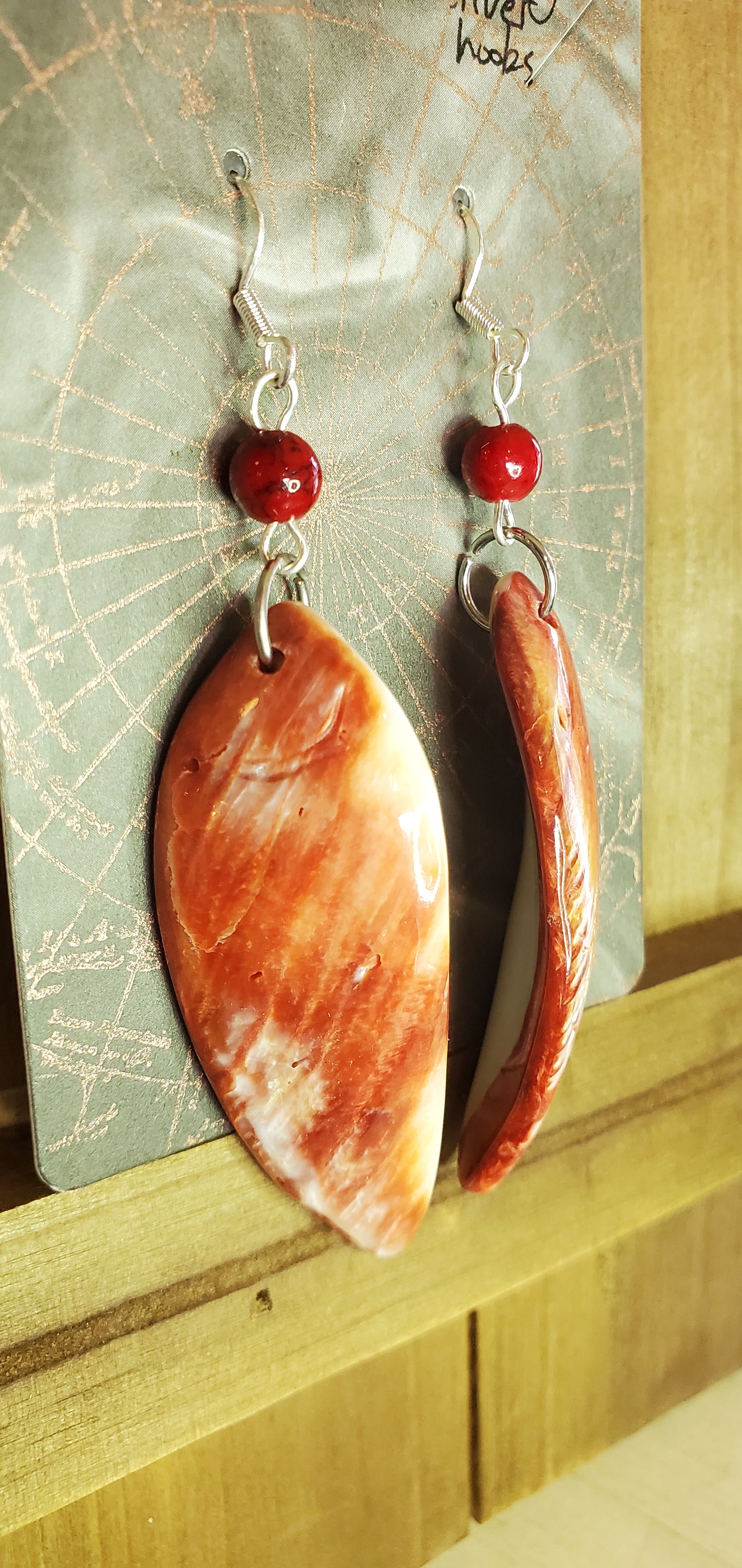 Carved Fish, Oyster Shell Earrings with Sterling Silver Hooks