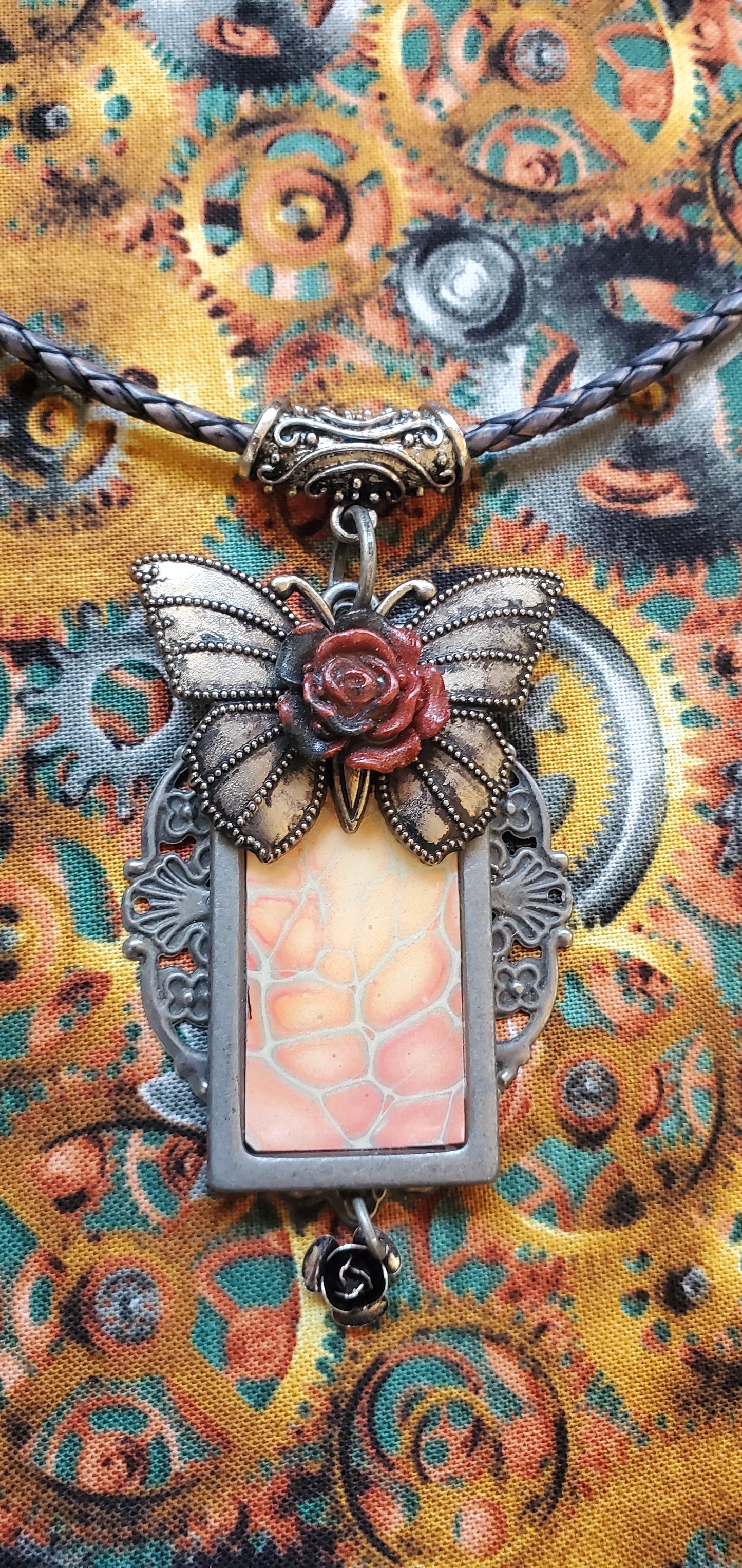 Butterfly and Fluid Art Floral Necklace