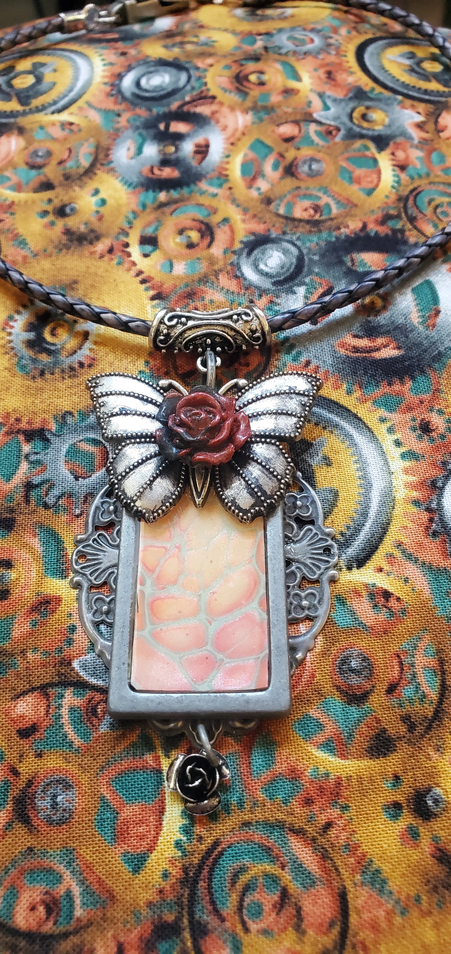 Butterfly and Fluid Art Floral Necklace