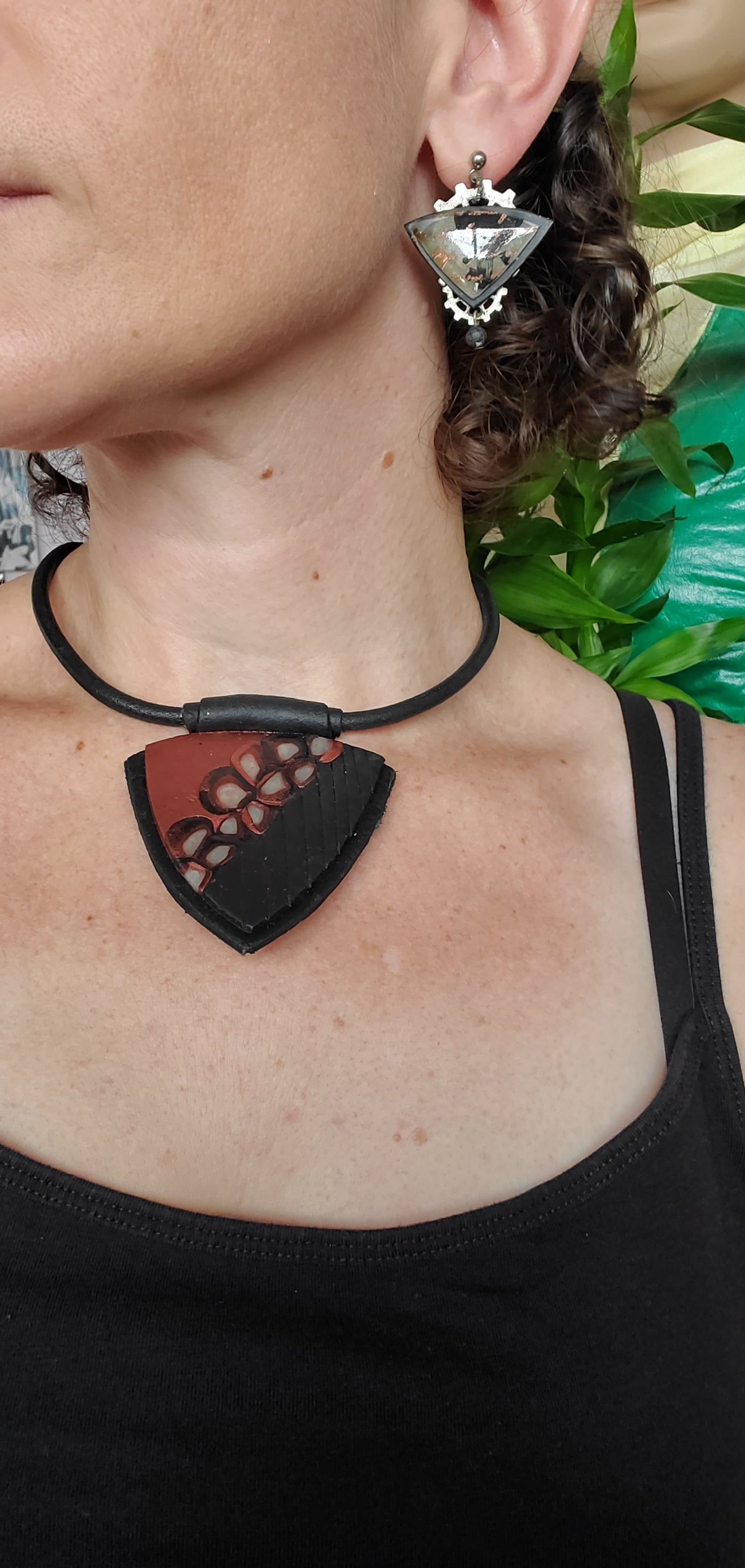 Abstract Wearable Art Necklace in Black and Copper