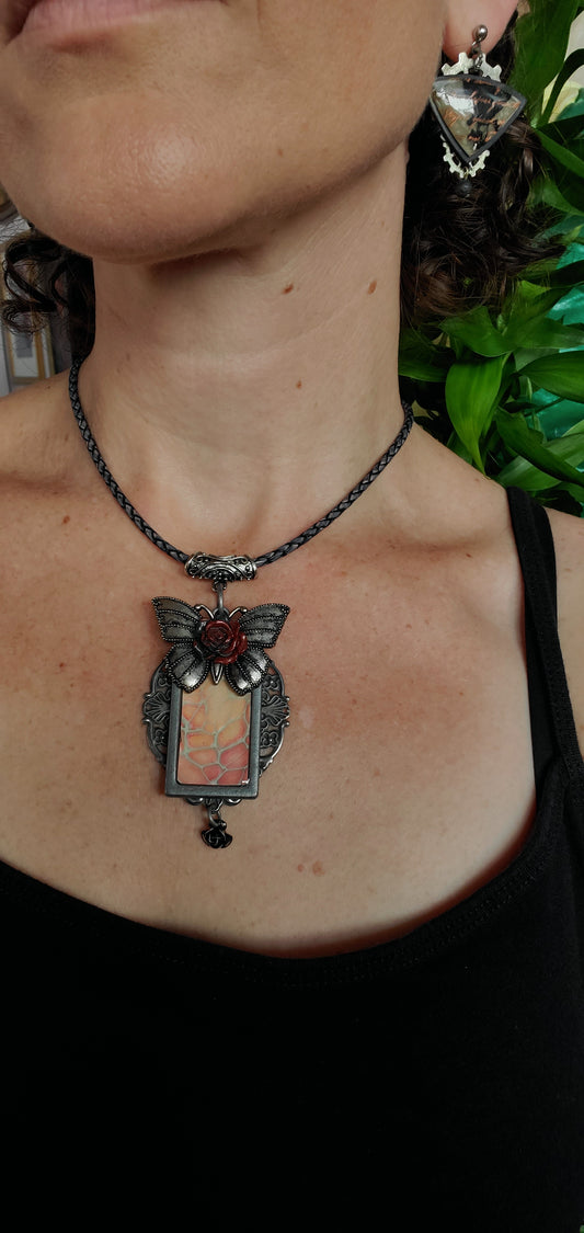 Butterfly and Fluid Art Floral Necklace