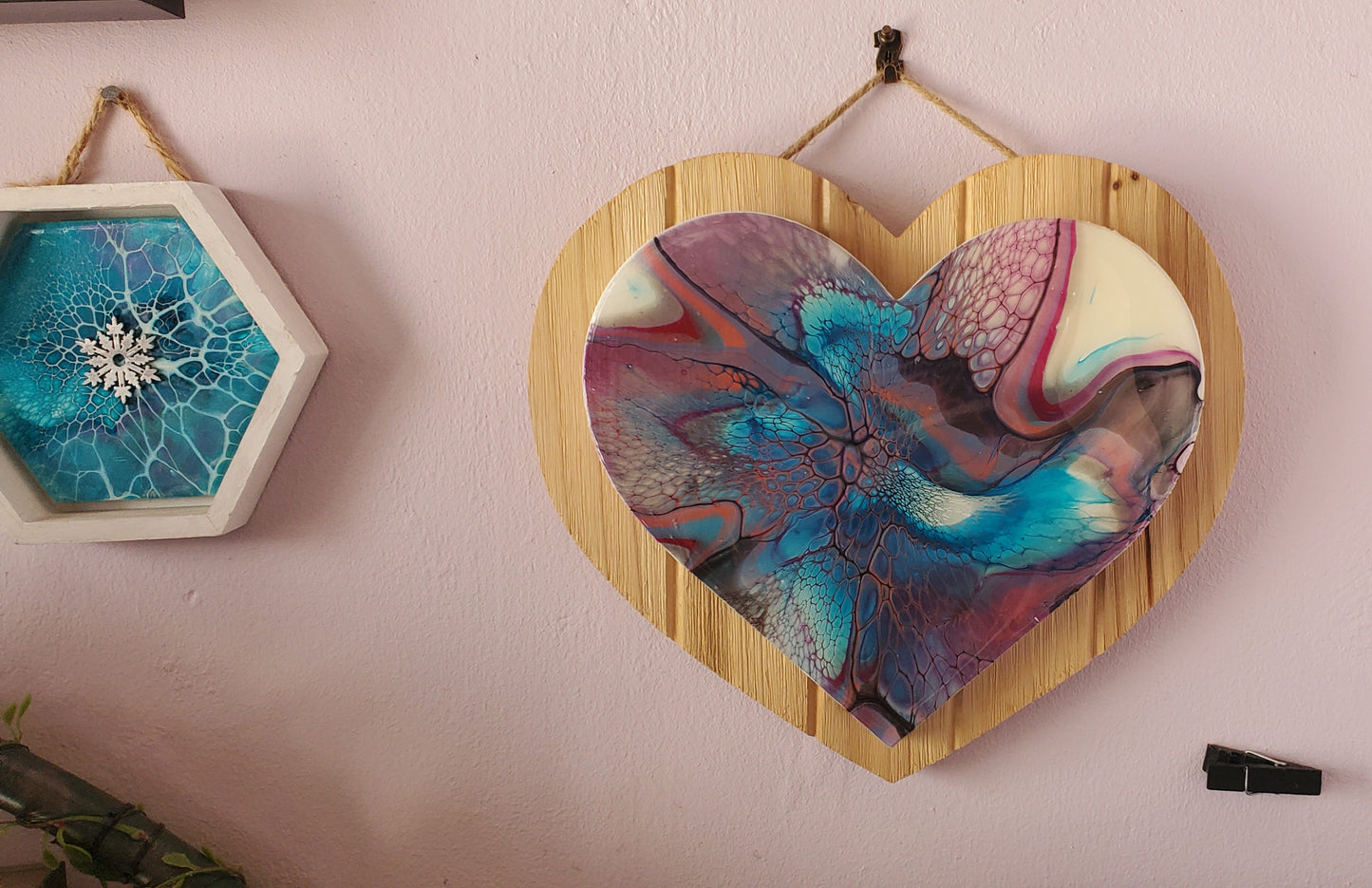 "My Fluid Heart" Acrylic Pour Painting mounted on wood