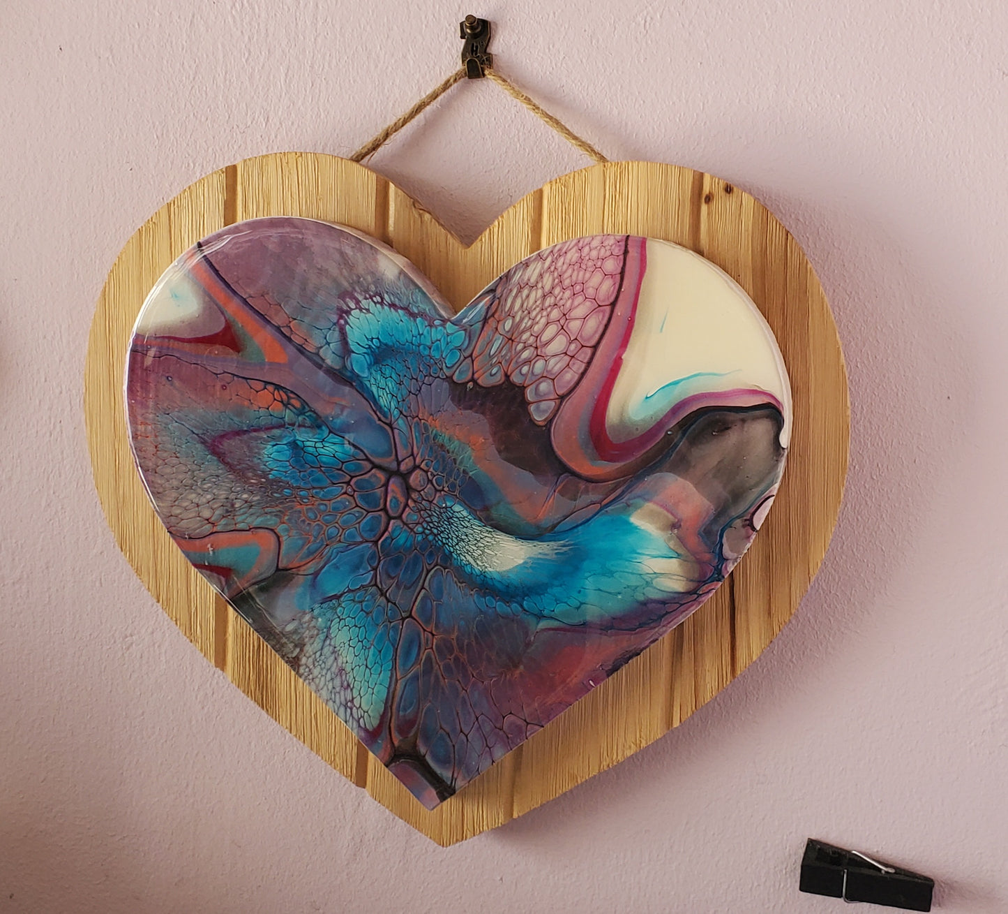 "My Fluid Heart" Acrylic Pour Painting mounted on wood