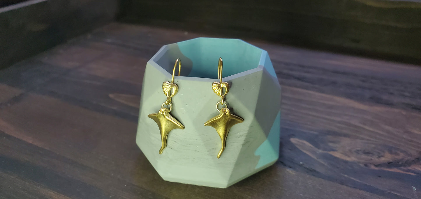 Manta Ray Earrings in 14K Matte Gold Plated Sterling Silver