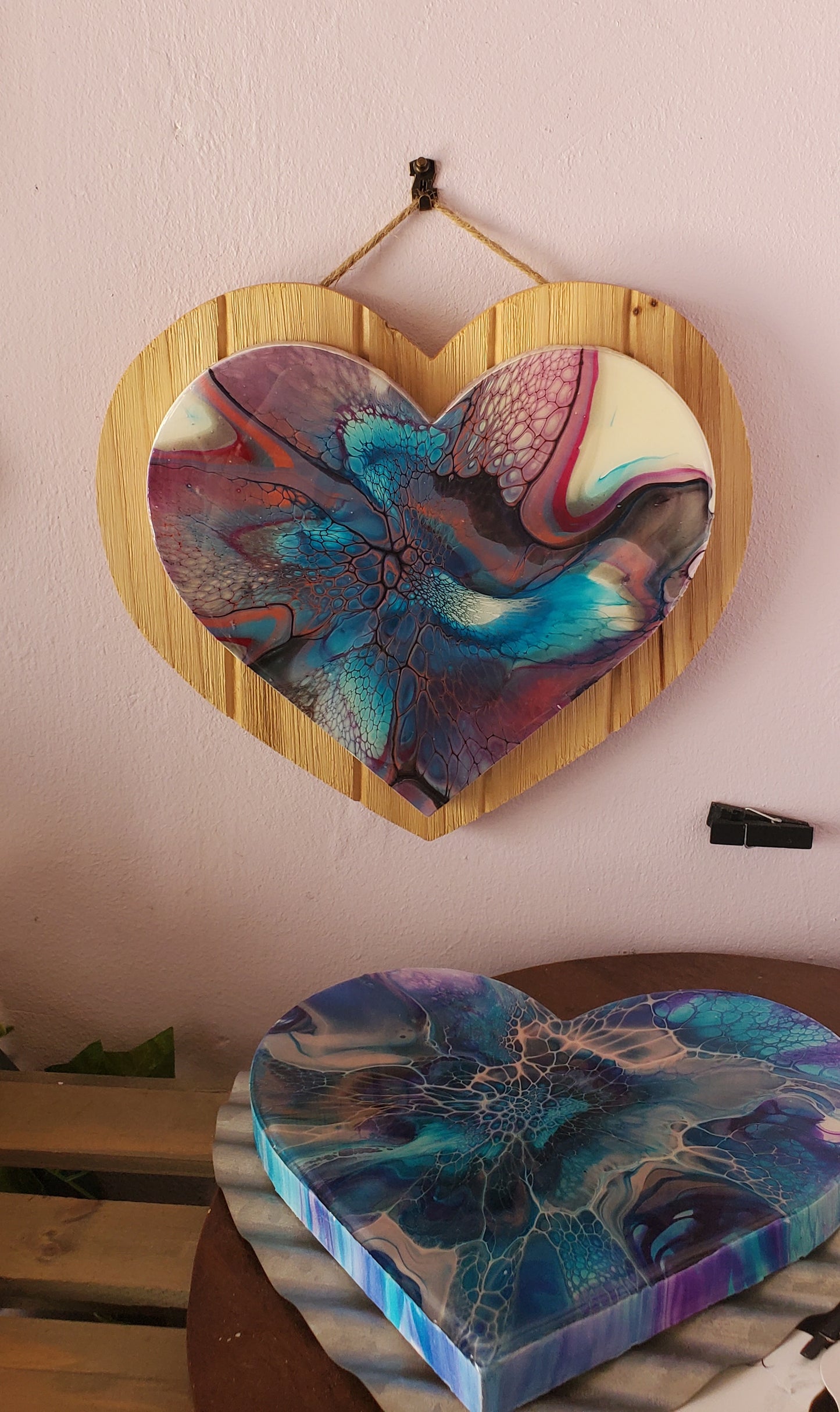 "My Fluid Heart" Acrylic Pour Painting mounted on wood