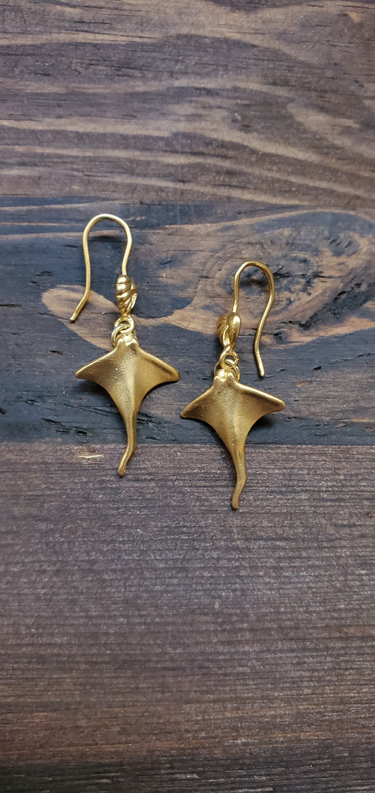 Manta Ray Earrings in 14K Matte Gold Plated Sterling Silver