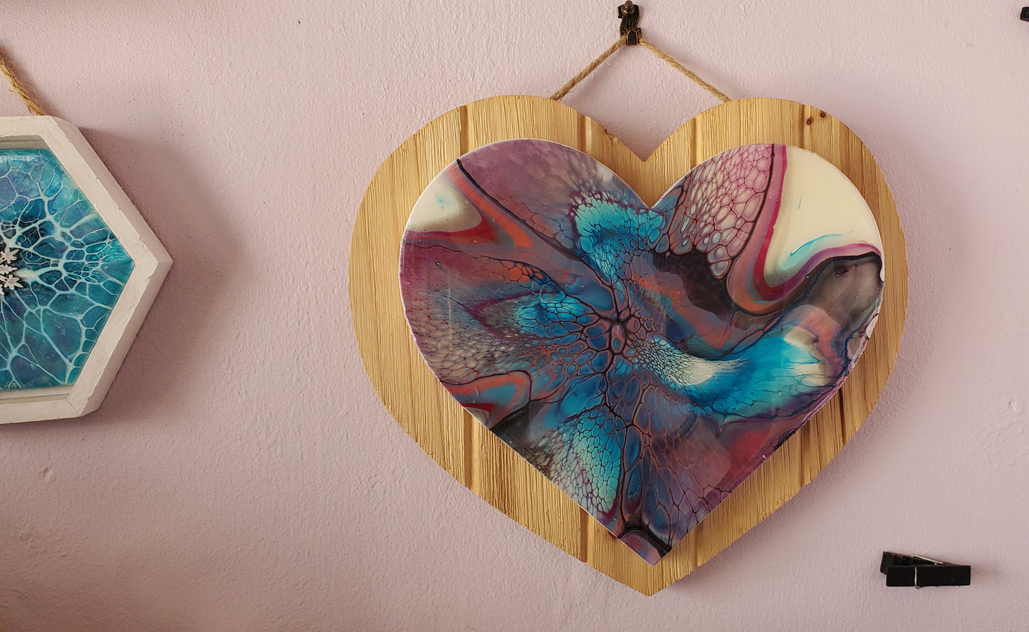 "My Fluid Heart" Acrylic Pour Painting mounted on wood