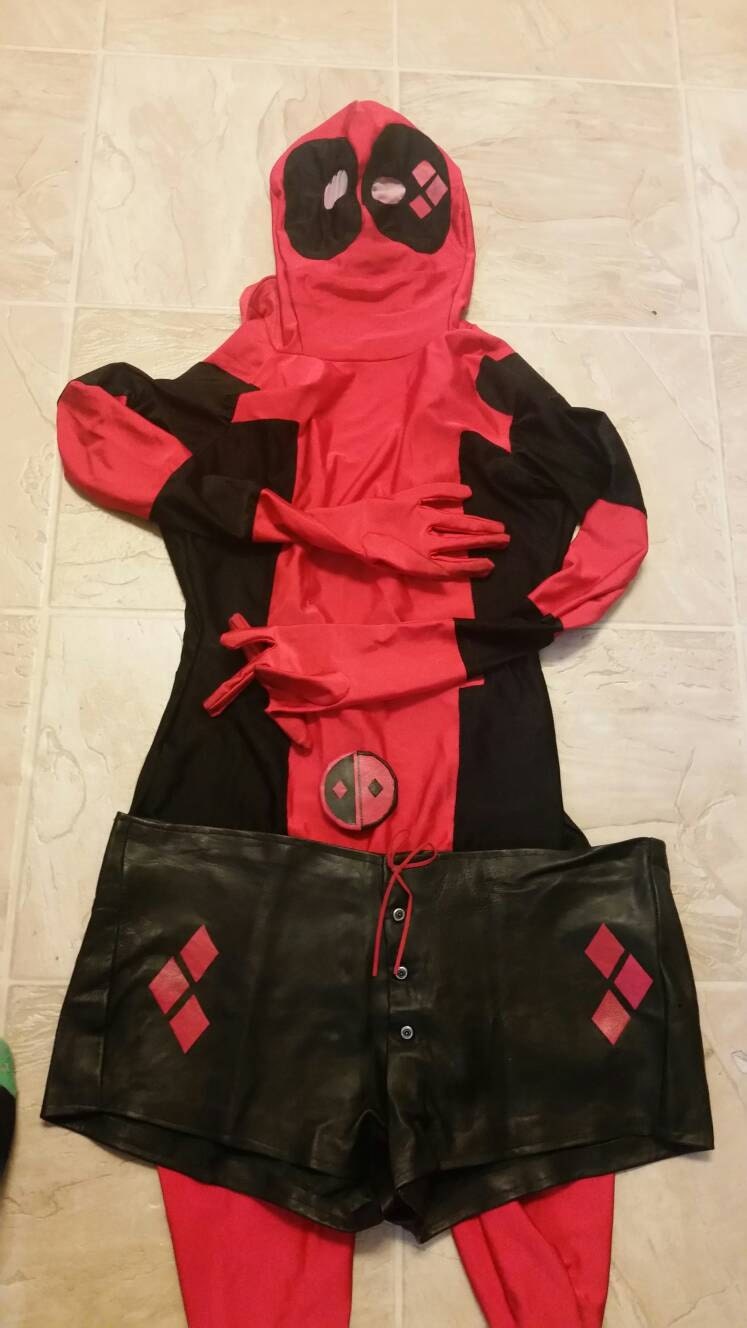 Harley Quinn Deadpool Mashup Cosplay bodysuit and shorts