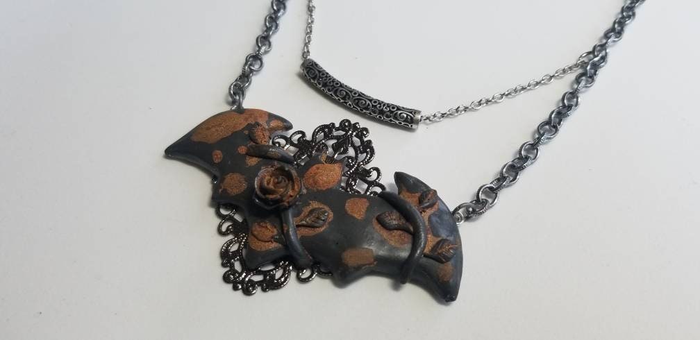 Metal and Filigree Batman Symbol 2 Tier Necklace