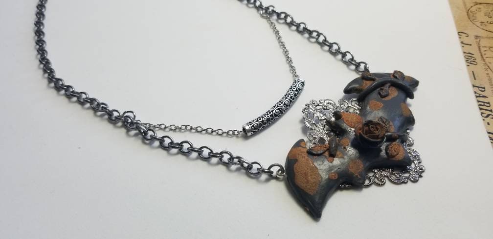 Metal and Filigree Batman Symbol 2 Tier Necklace