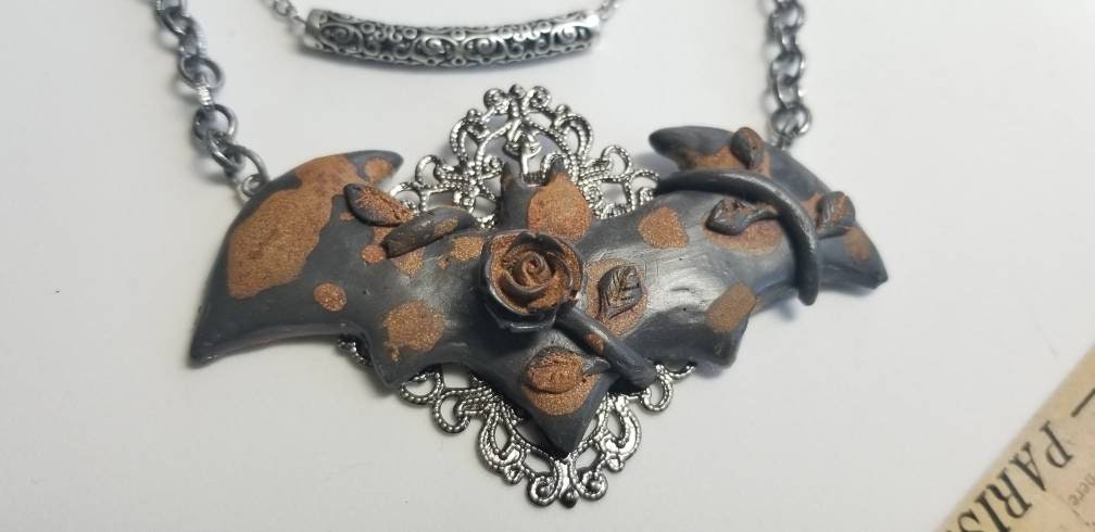 Metal and Filigree Batman Symbol 2 Tier Necklace