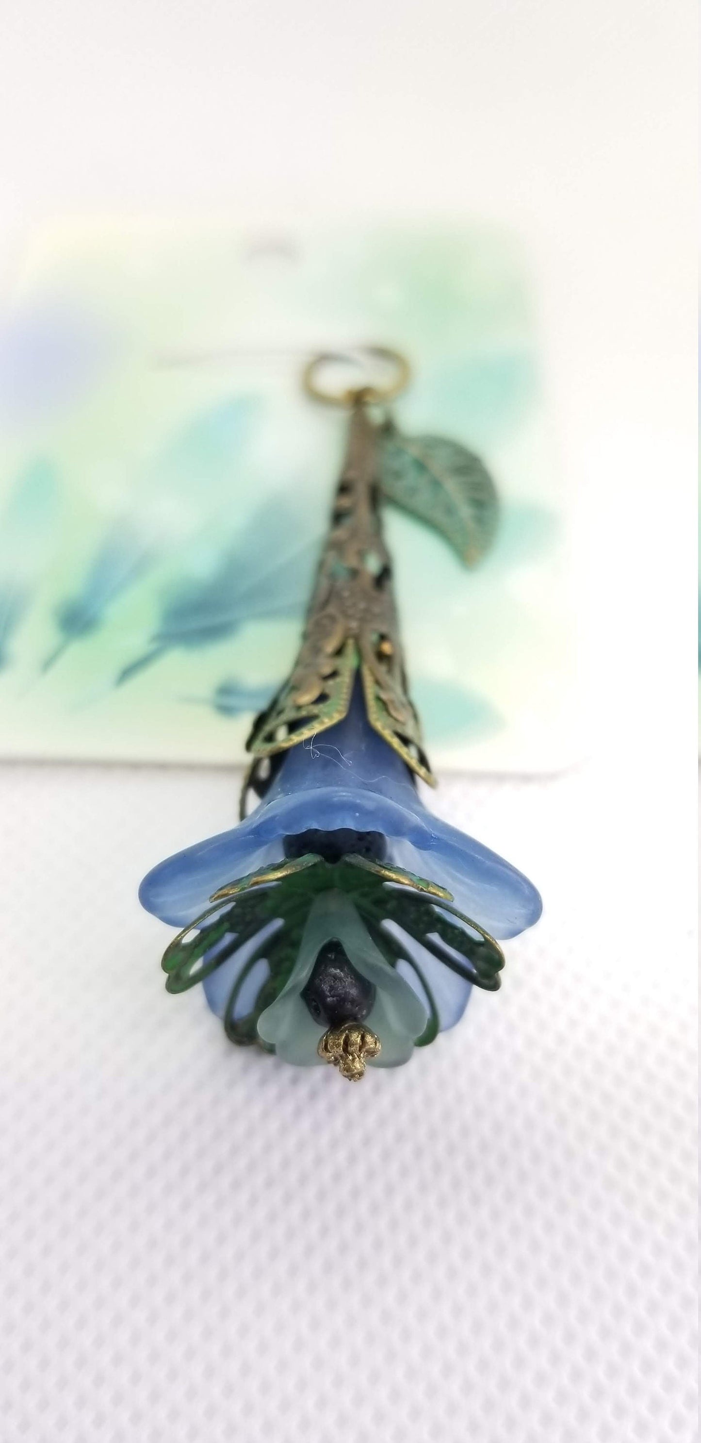 Vintage Styled Blue and Patina Flower Pendant