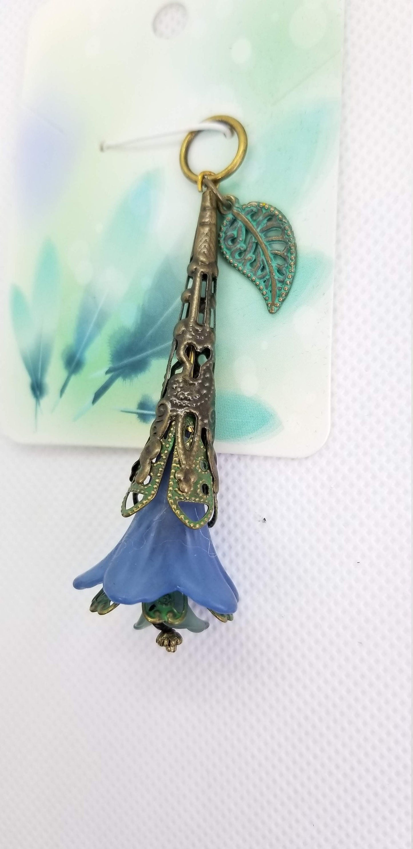 Vintage Styled Blue and Patina Flower Pendant