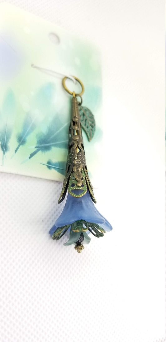 Vintage Styled Blue and Patina Flower Pendant