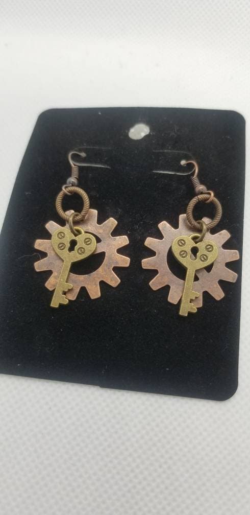 Heart Key and Gear Earrings