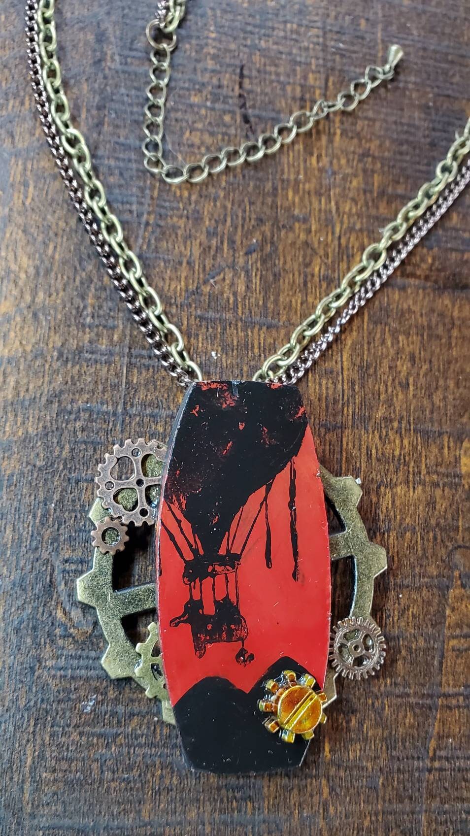 Hot Air Balloon Silhouette in the Sunset Steampunk Necklace