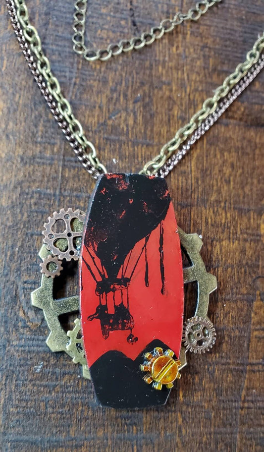 Hot Air Balloon Silhouette in the Sunset Steampunk Necklace